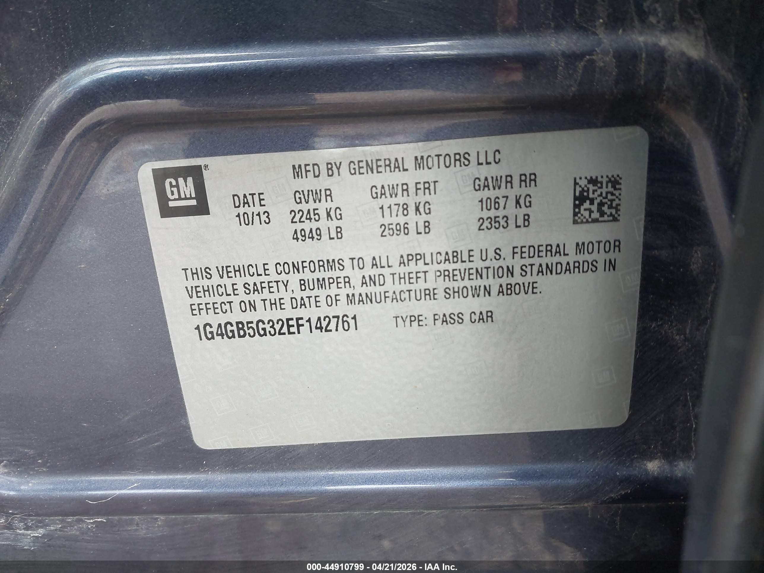 2014 Buick Lacrosse Leather Group Blue vin: 1G4GB5G32EF142761