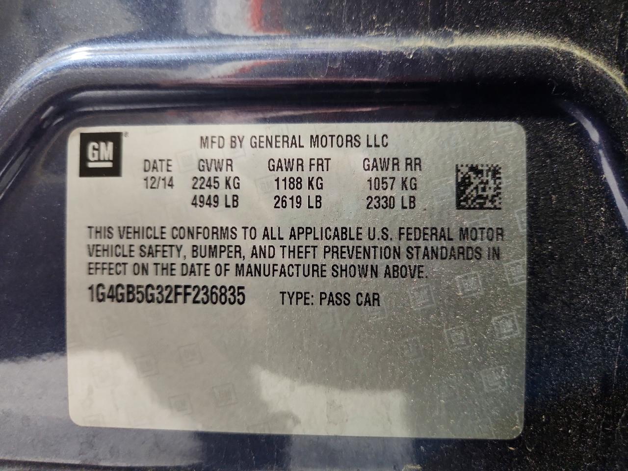 2015 Buick Lacrosse Blue vin: 1G4GB5G32FF236835