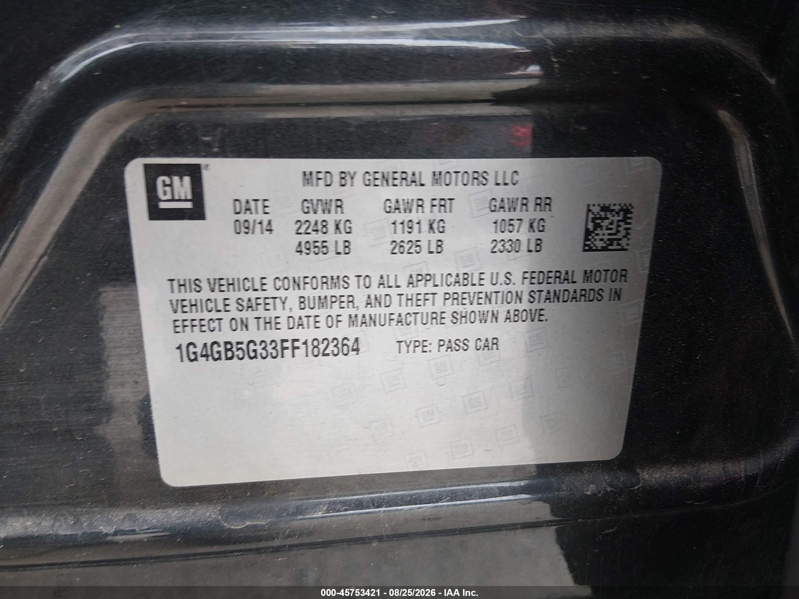 2015 Buick Lacrosse Leather Gray vin: 1G4GB5G33FF182364