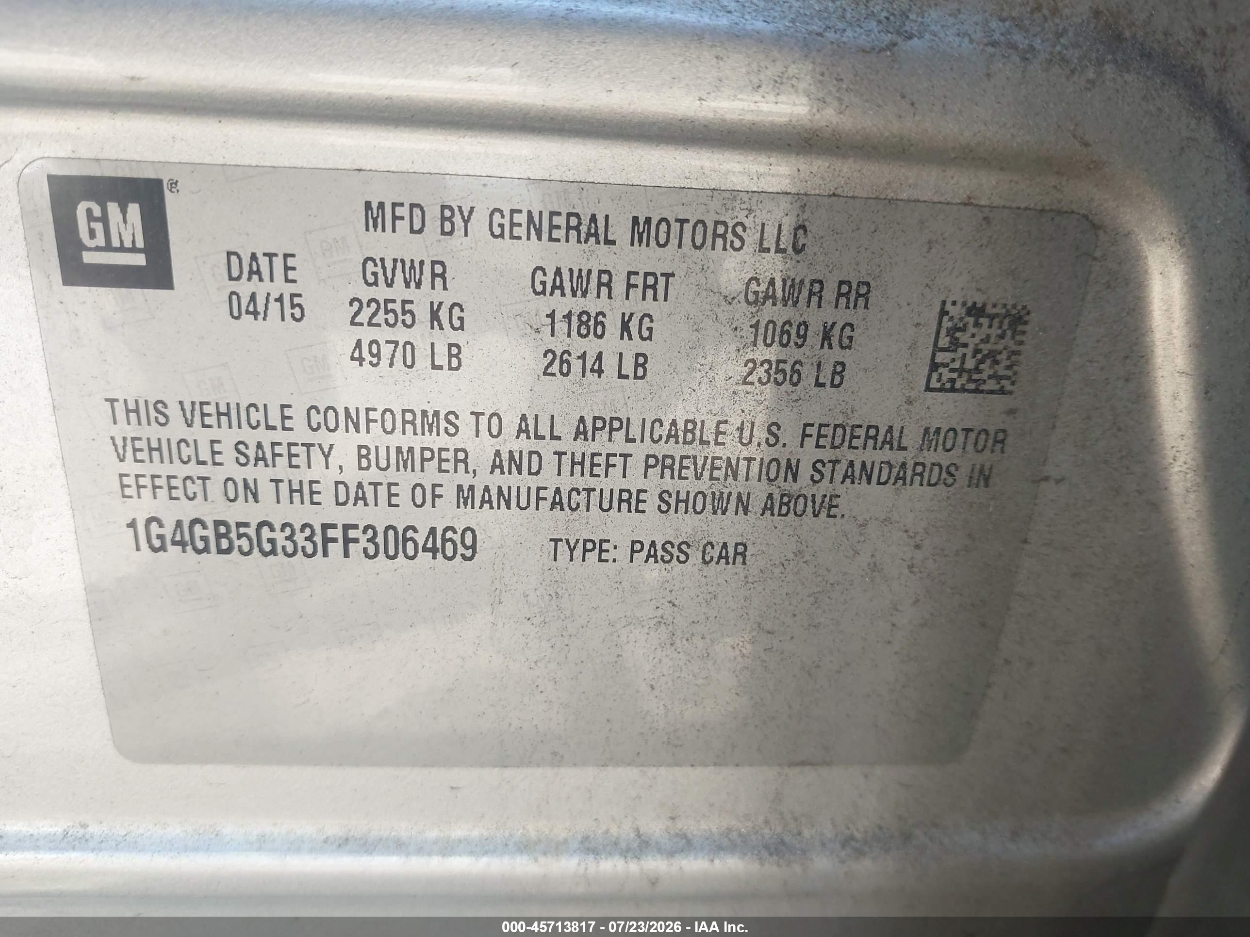 2015 Buick Lacrosse Leather Silver vin: 1G4GB5G33FF306469