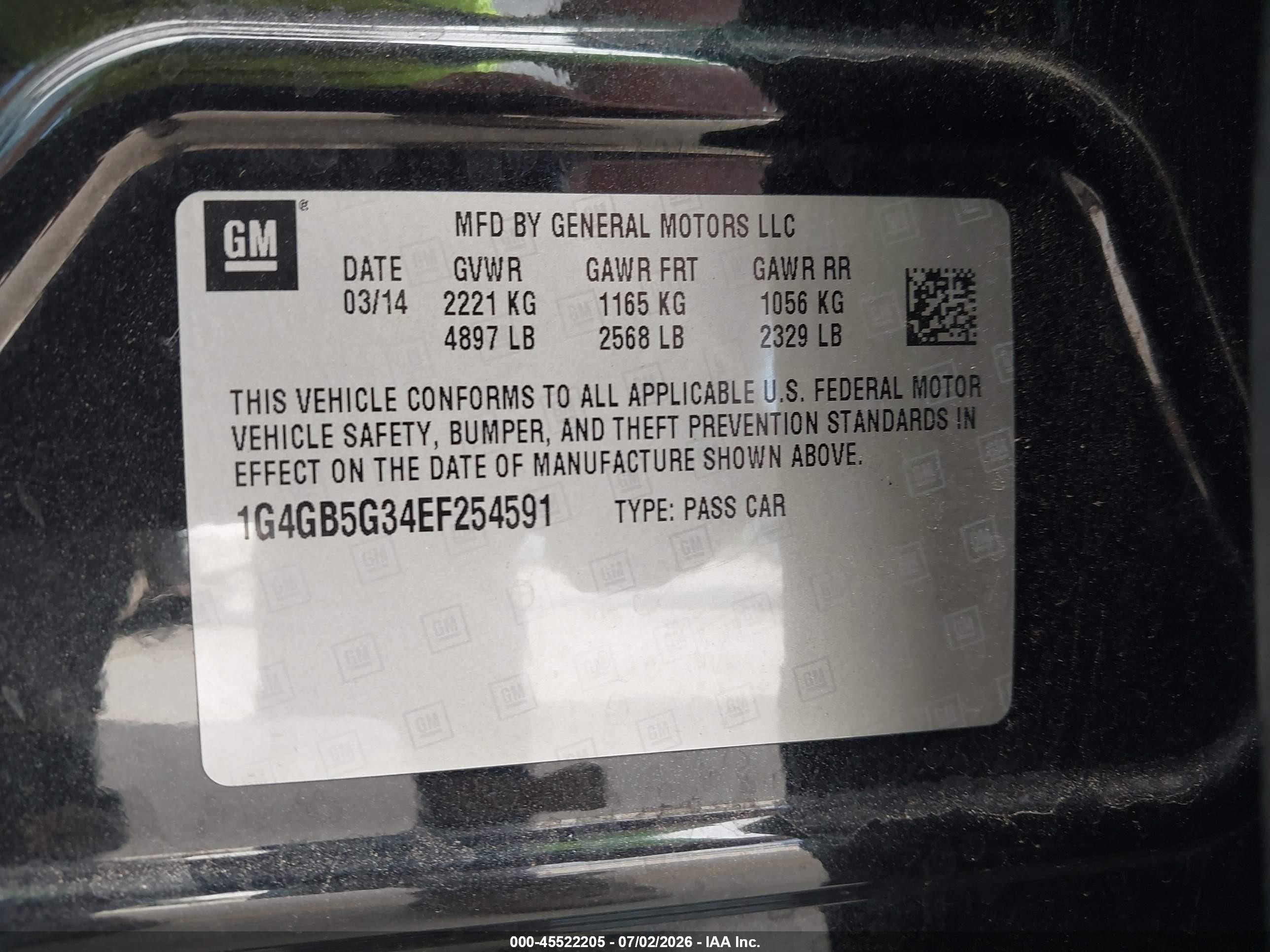 2014 Buick Lacrosse Leather Group Black vin: 1G4GB5G34EF254591