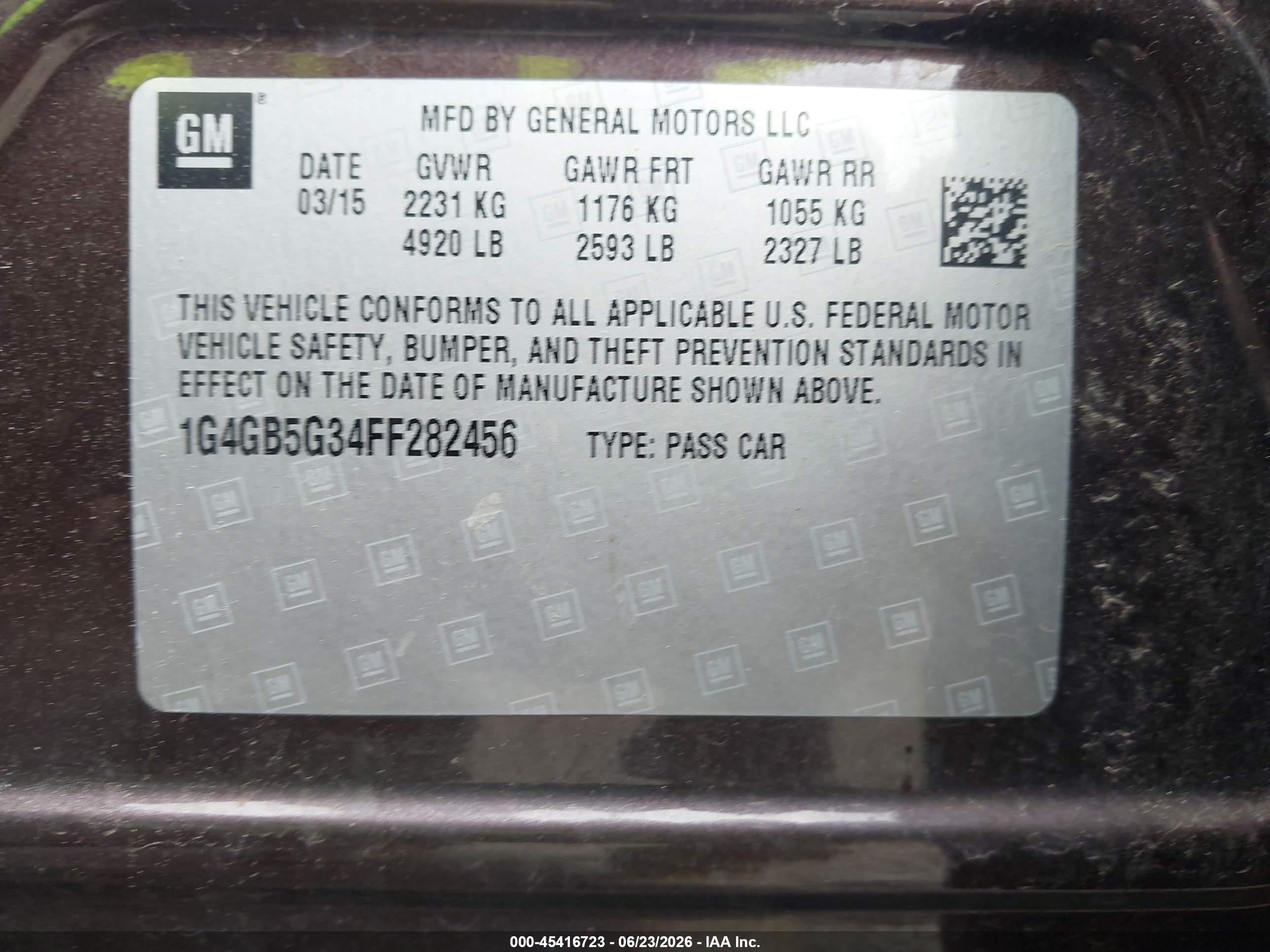2015 Buick Lacrosse Leather Brown vin: 1G4GB5G34FF282456