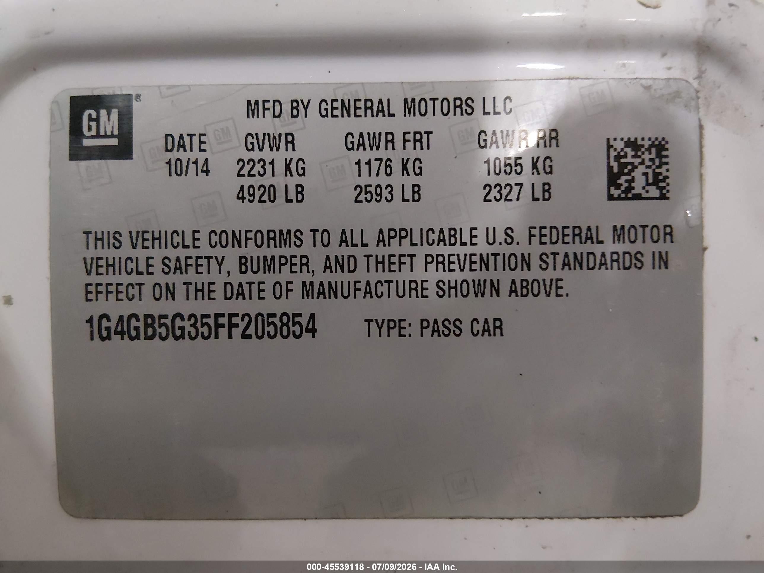 2015 Buick Lacrosse Leather White vin: 1G4GB5G35FF205854