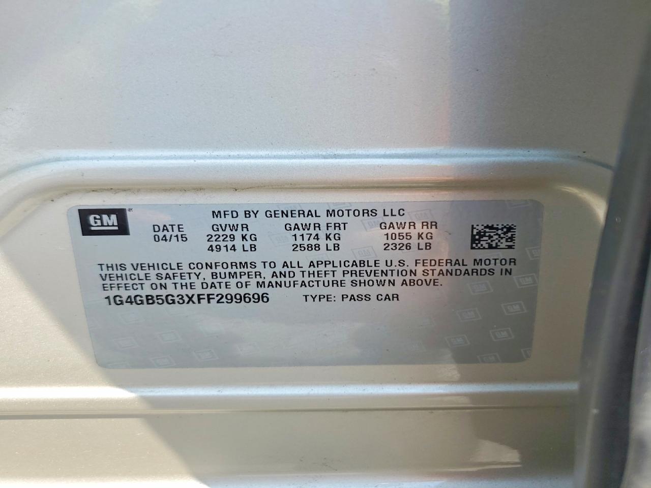 2015 Buick Lacrosse Gold vin: 1G4GB5G3XFF299696
