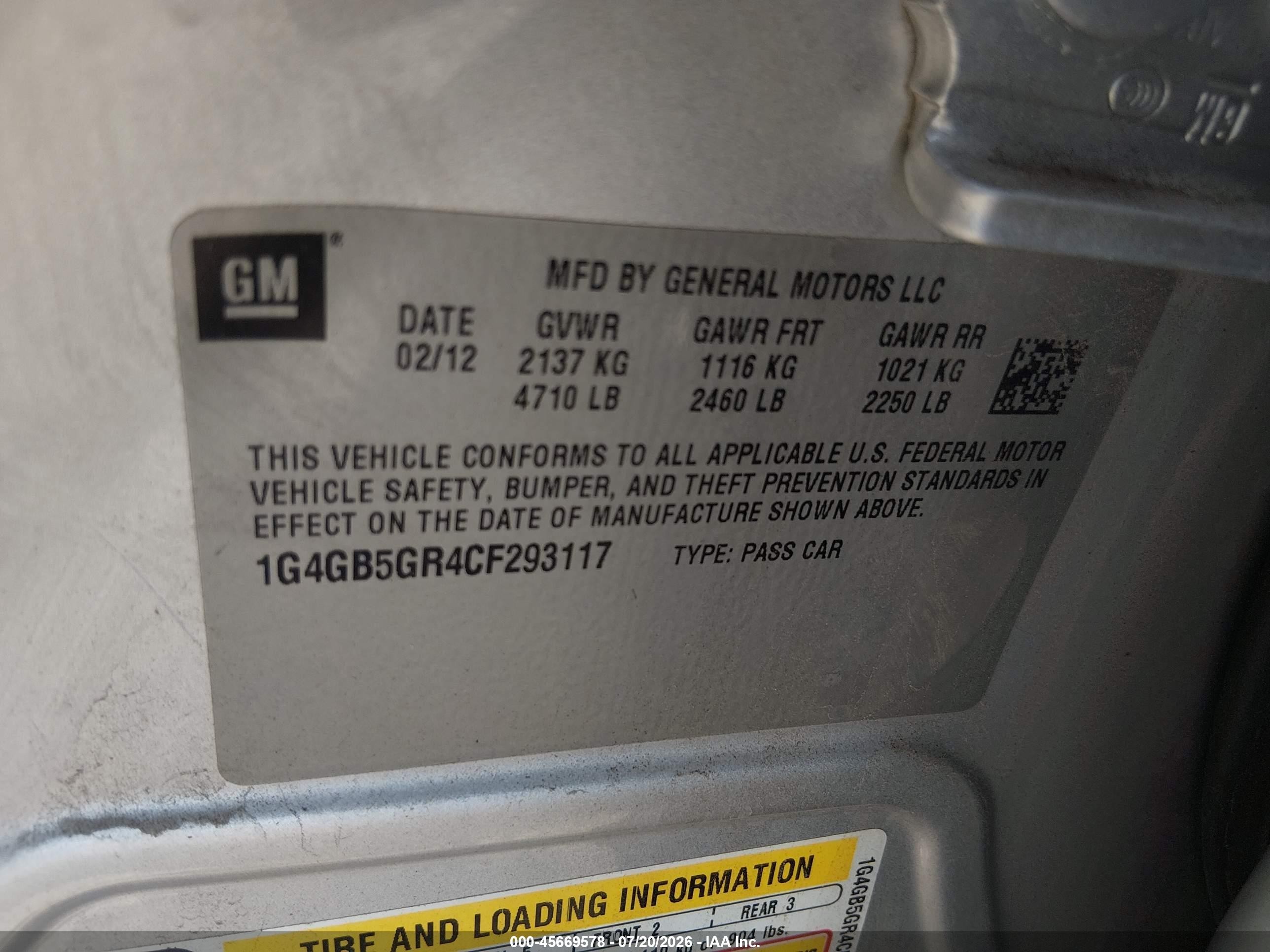 2012 Buick Lacrosse Convenience Group Silver vin: 1G4GB5GR4CF293117