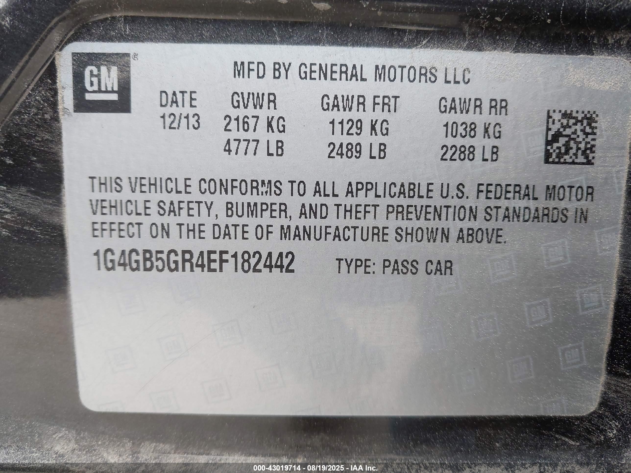 2014 Buick Lacrosse Leather Group Серый vin: 1G4GB5GR4EF182442