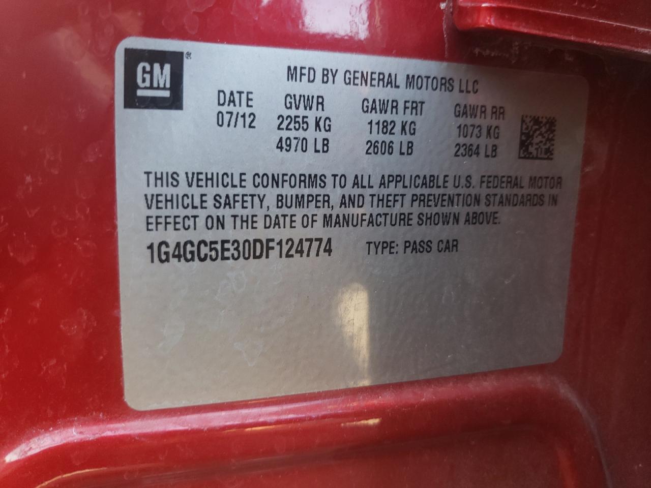2013 Buick Lacrosse Red vin: 1G4GC5E30DF124774