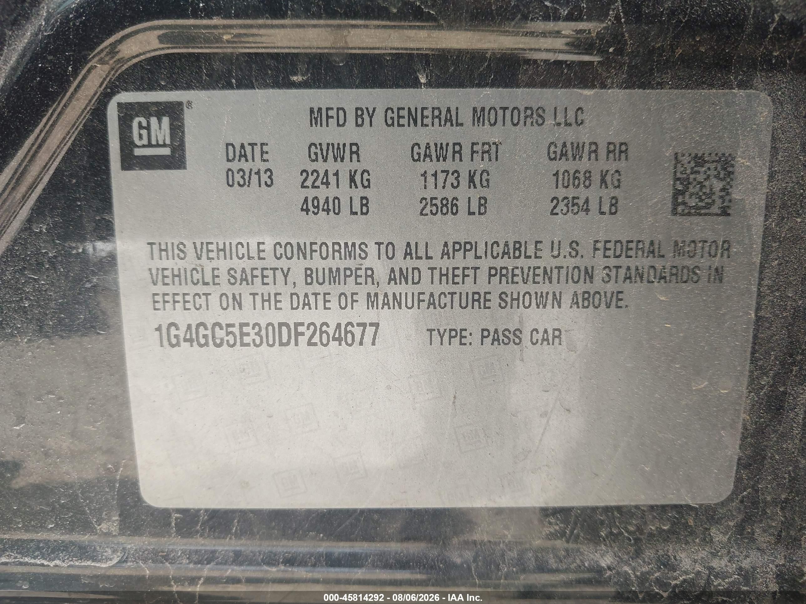 2013 Buick Lacrosse Leather Group Black vin: 1G4GC5E30DF264677