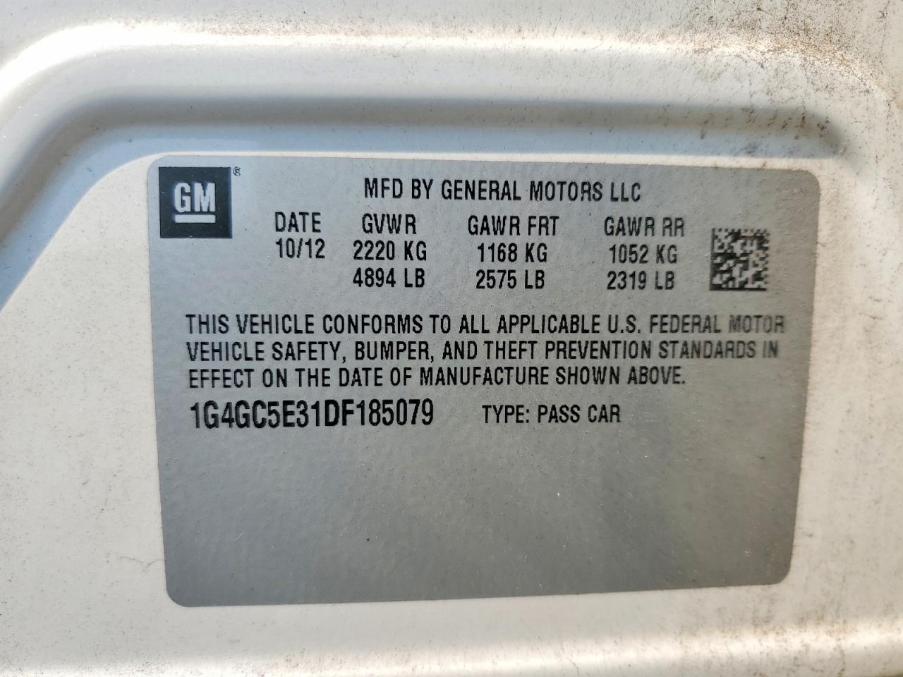 2013 Buick Lacrosse White vin: 1G4GC5E31DF185079