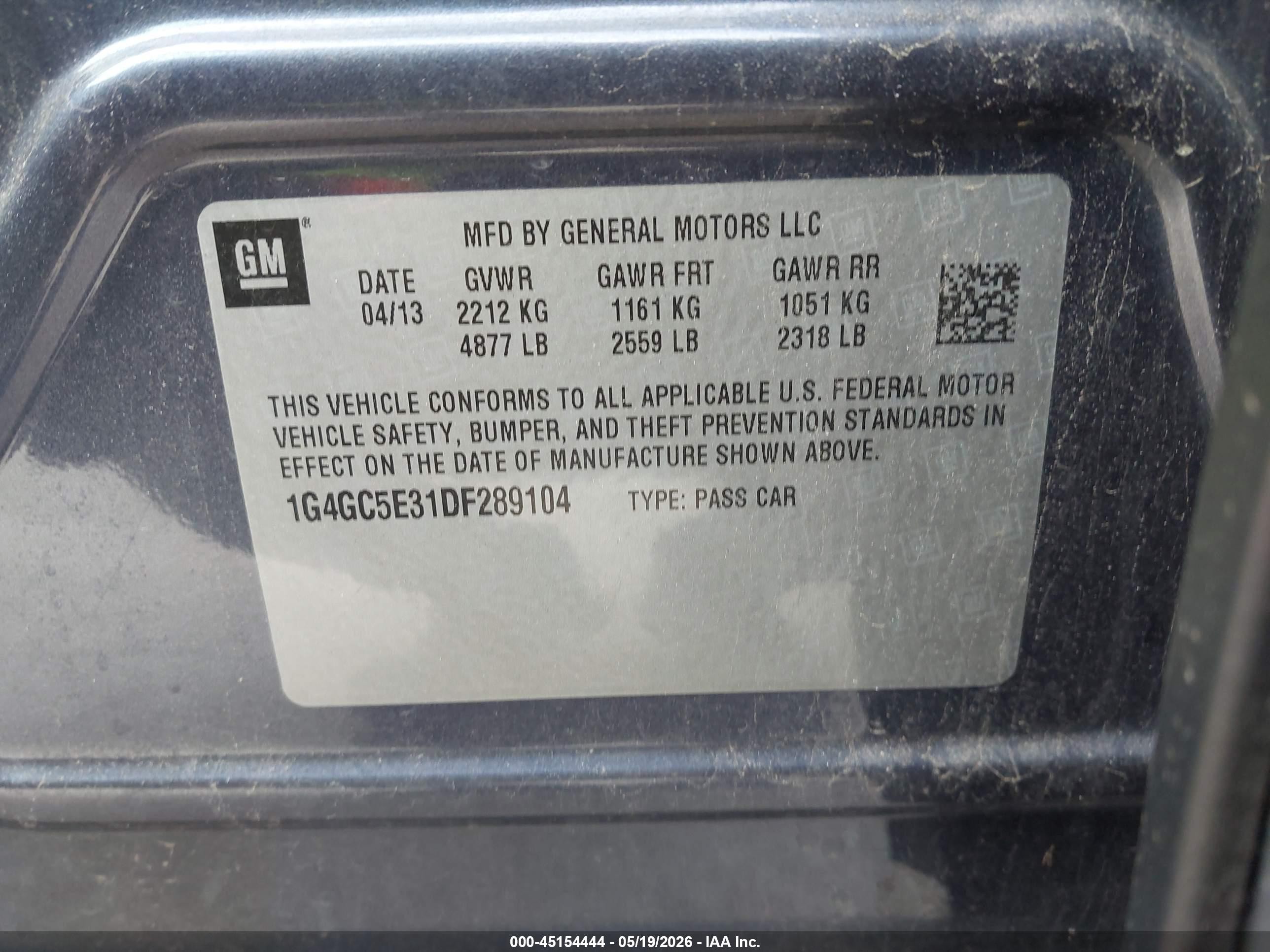 2013 Buick Lacrosse Leather Group Blue vin: 1G4GC5E31DF289104