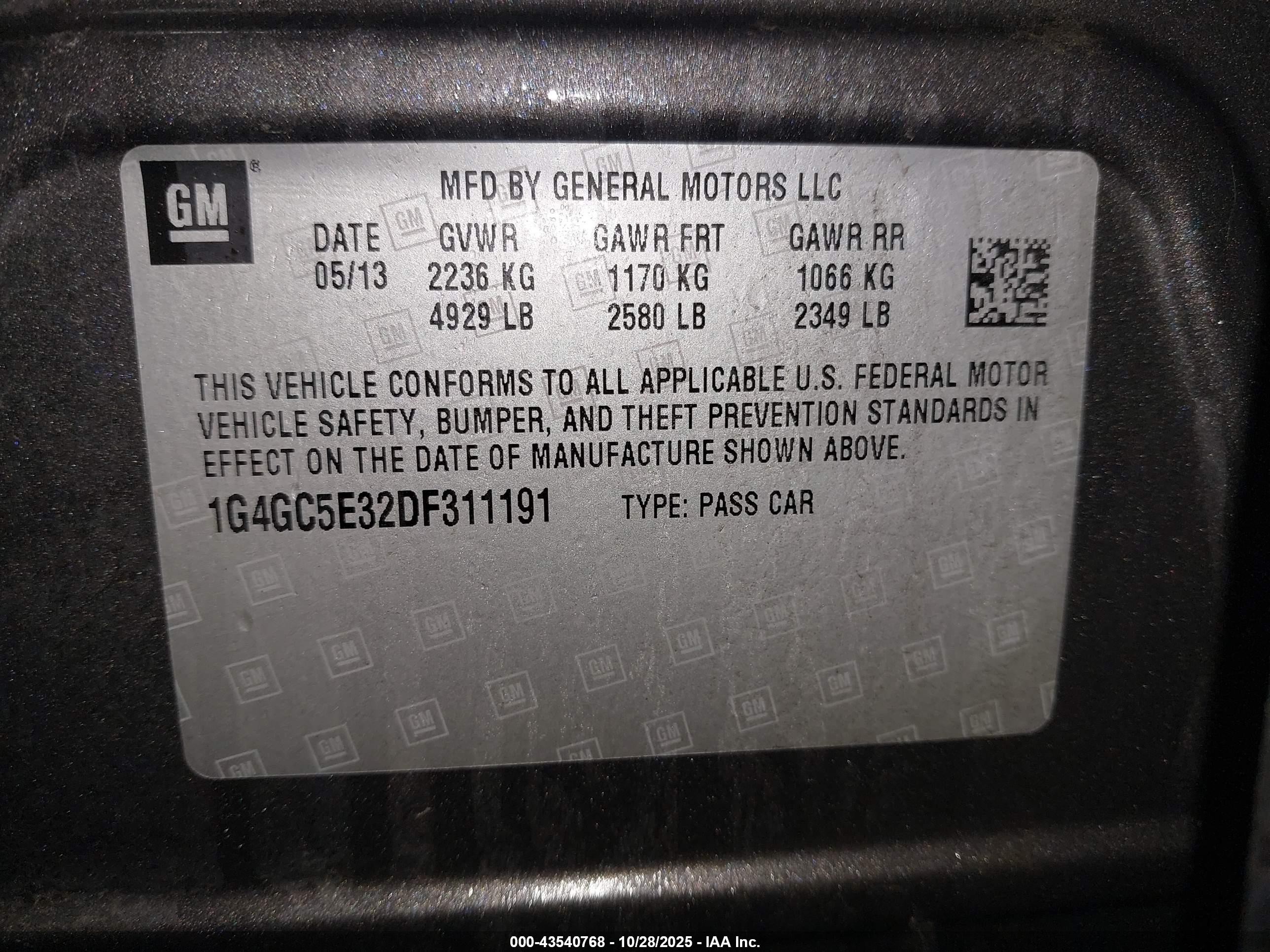 2013 Buick Lacrosse Leather Group Gray vin: 1G4GC5E32DF311191
