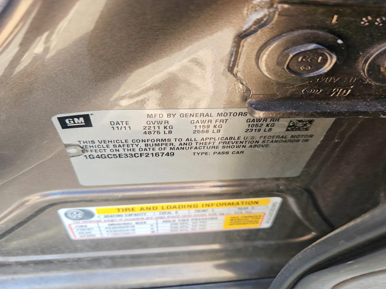 2012 Buick Lacrosse Gray vin: 1G4GC5E33CF216749