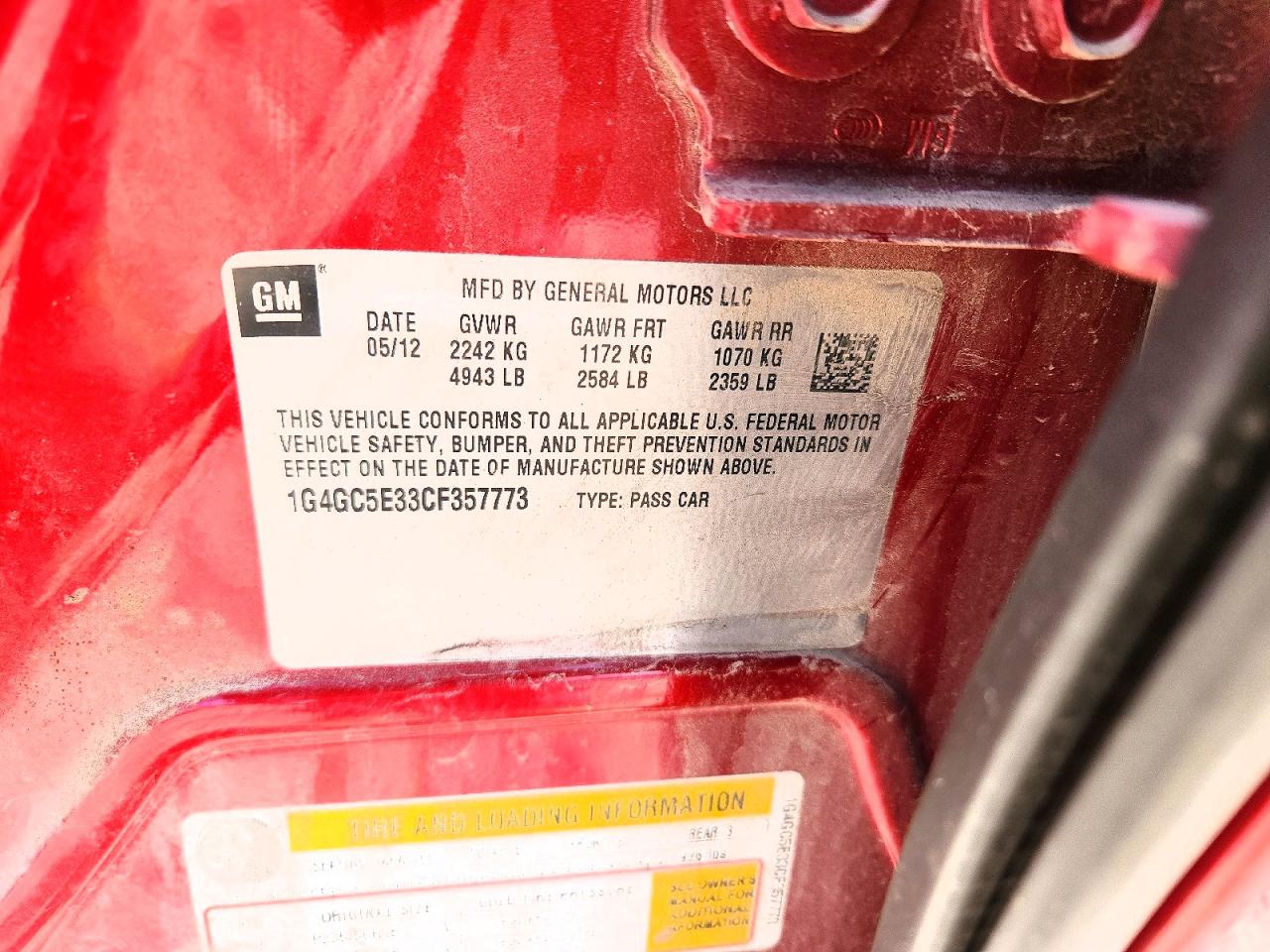 2012 Buick Lacrosse Red vin: 1G4GC5E33CF357773