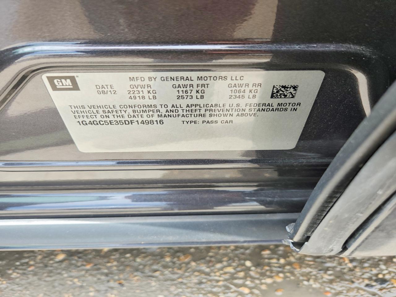 2013 Buick Lacrosse Gray vin: 1G4GC5E35DF149816