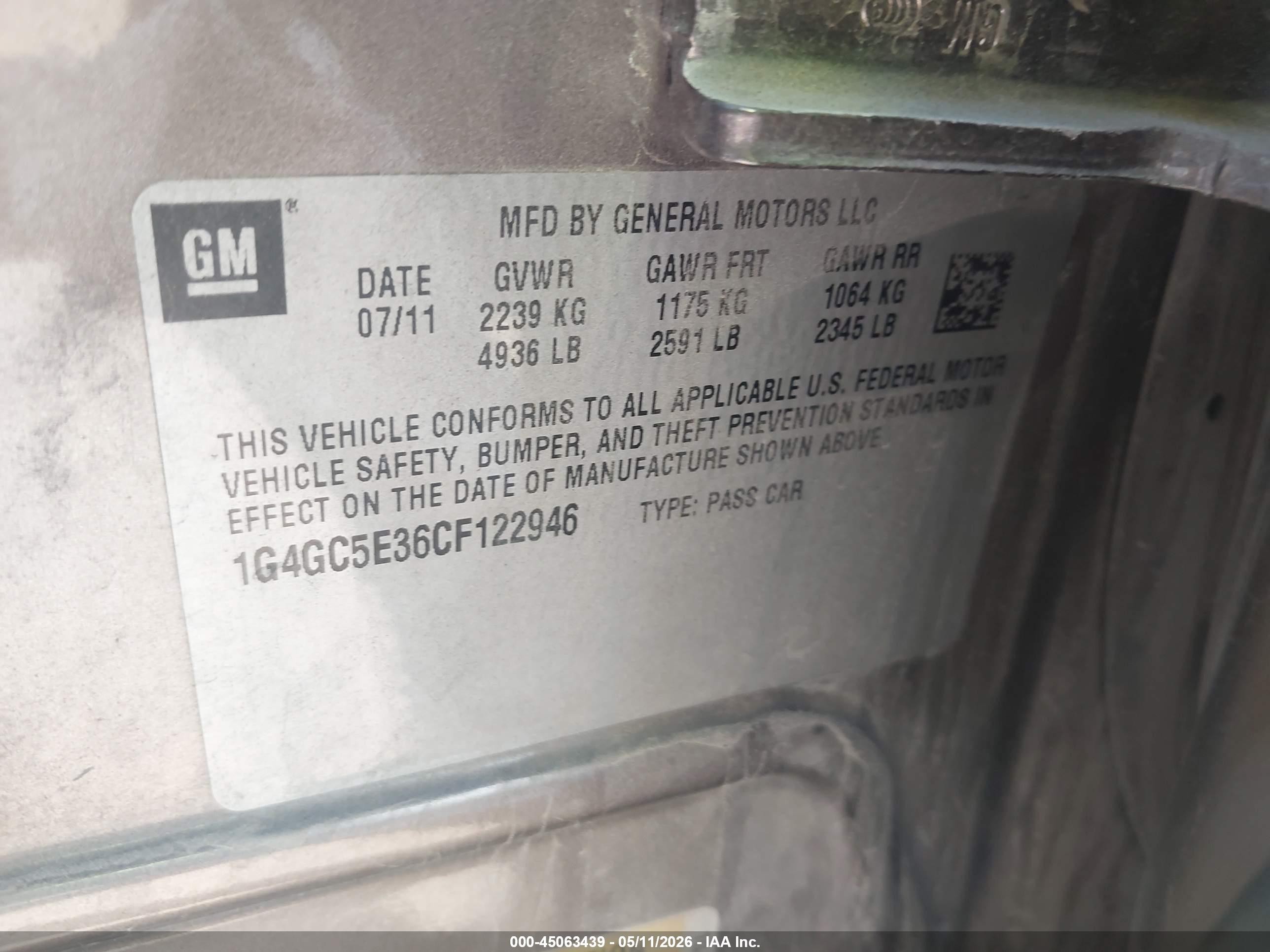 2012 Buick Lacrosse Leather Group Gray vin: 1G4GC5E36CF122946