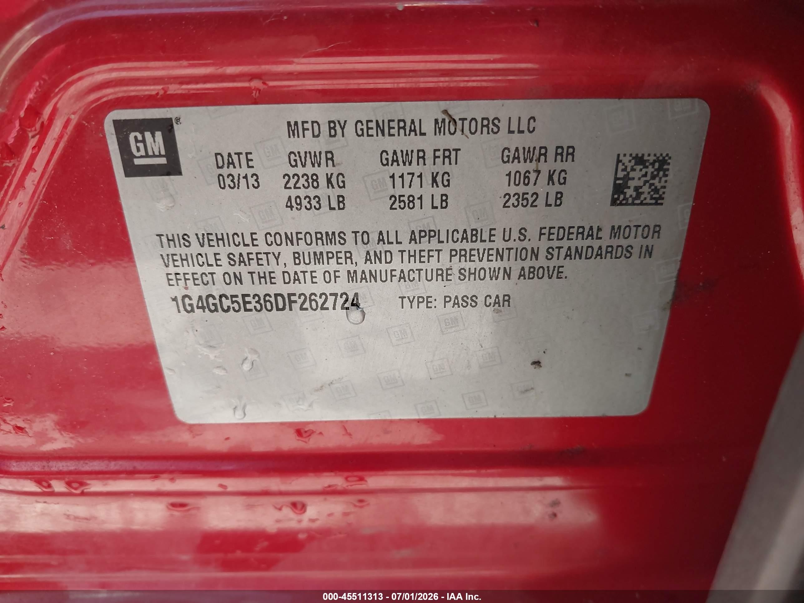 2013 Buick Lacrosse Leather Group Красный vin: 1G4GC5E36DF262724