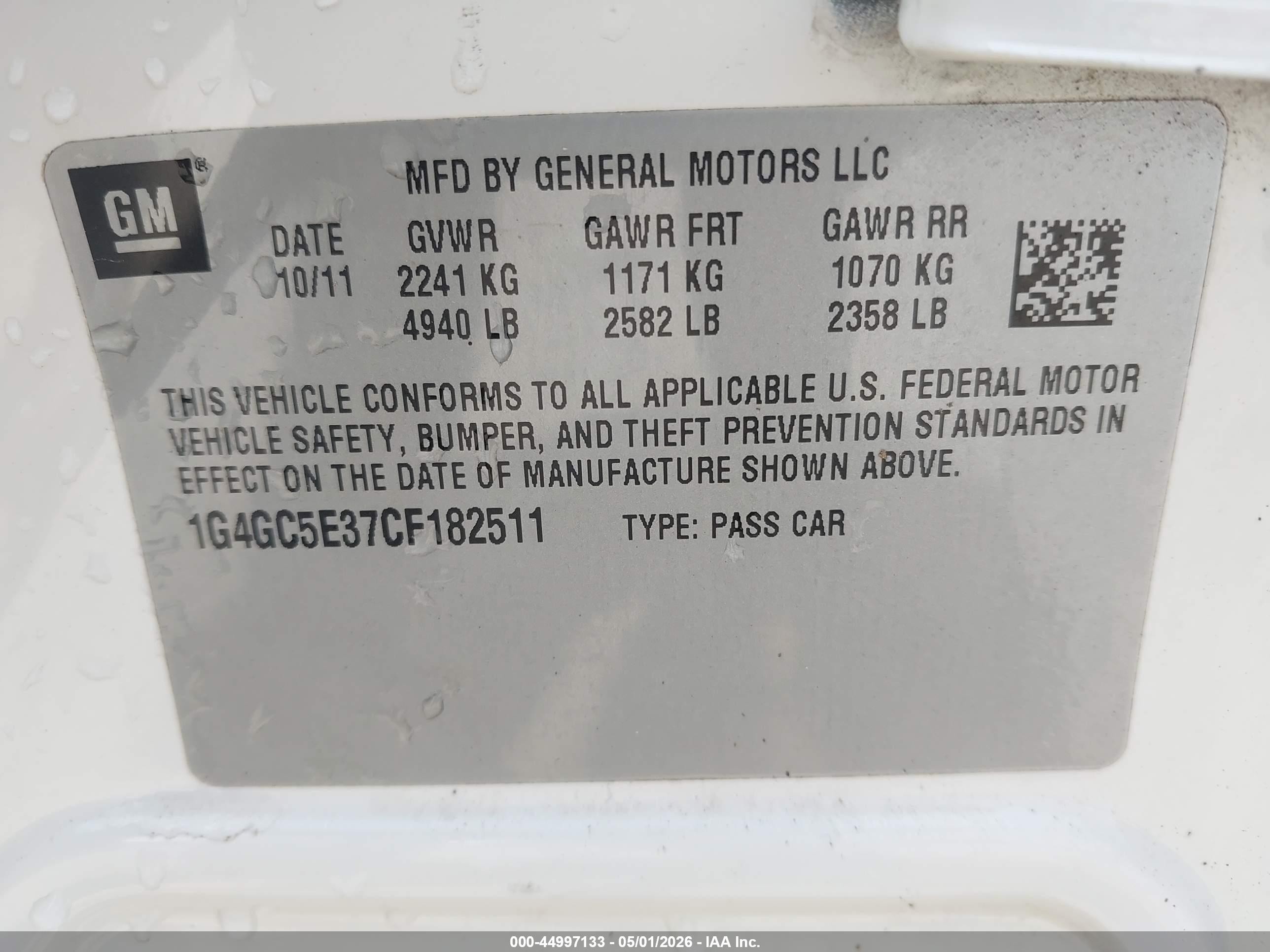 2012 Buick Lacrosse Leather Group White vin: 1G4GC5E37CF182511