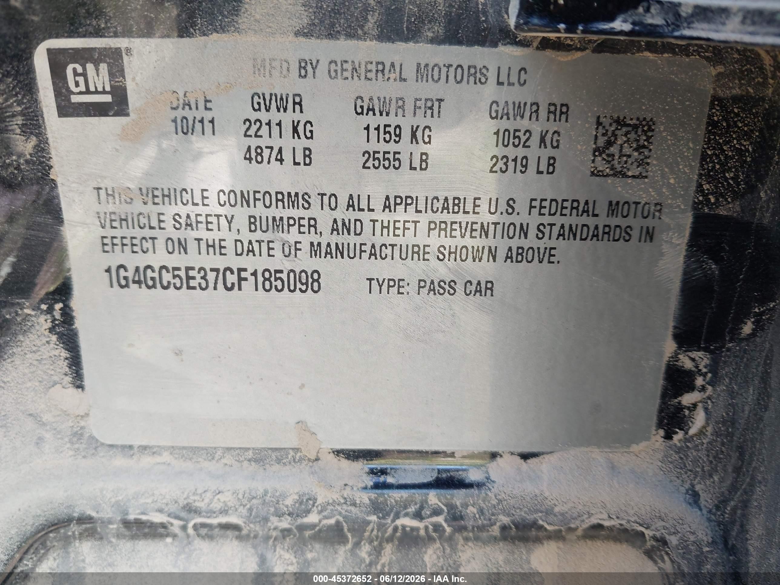 2012 Buick Lacrosse Leather Group Черный vin: 1G4GC5E37CF185098