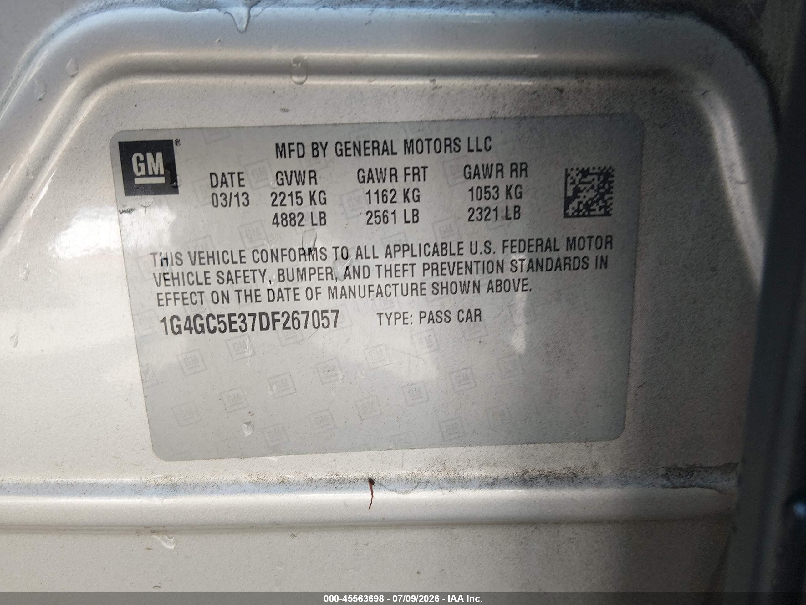 2013 Buick Lacrosse Leather Group Tan vin: 1G4GC5E37DF267057