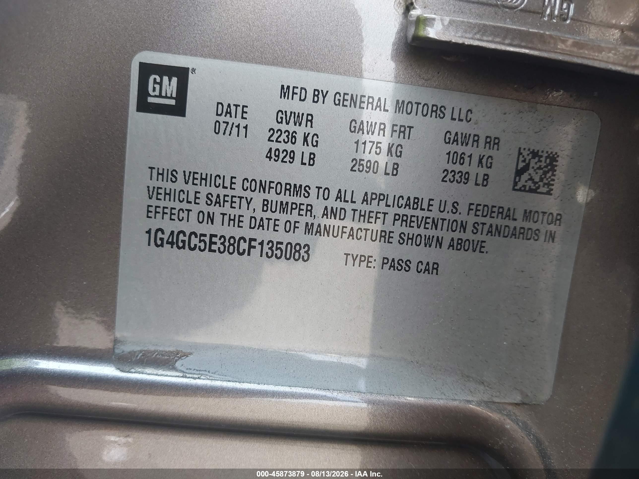 2012 Buick Lacrosse Leather Group Tan vin: 1G4GC5E38CF135083