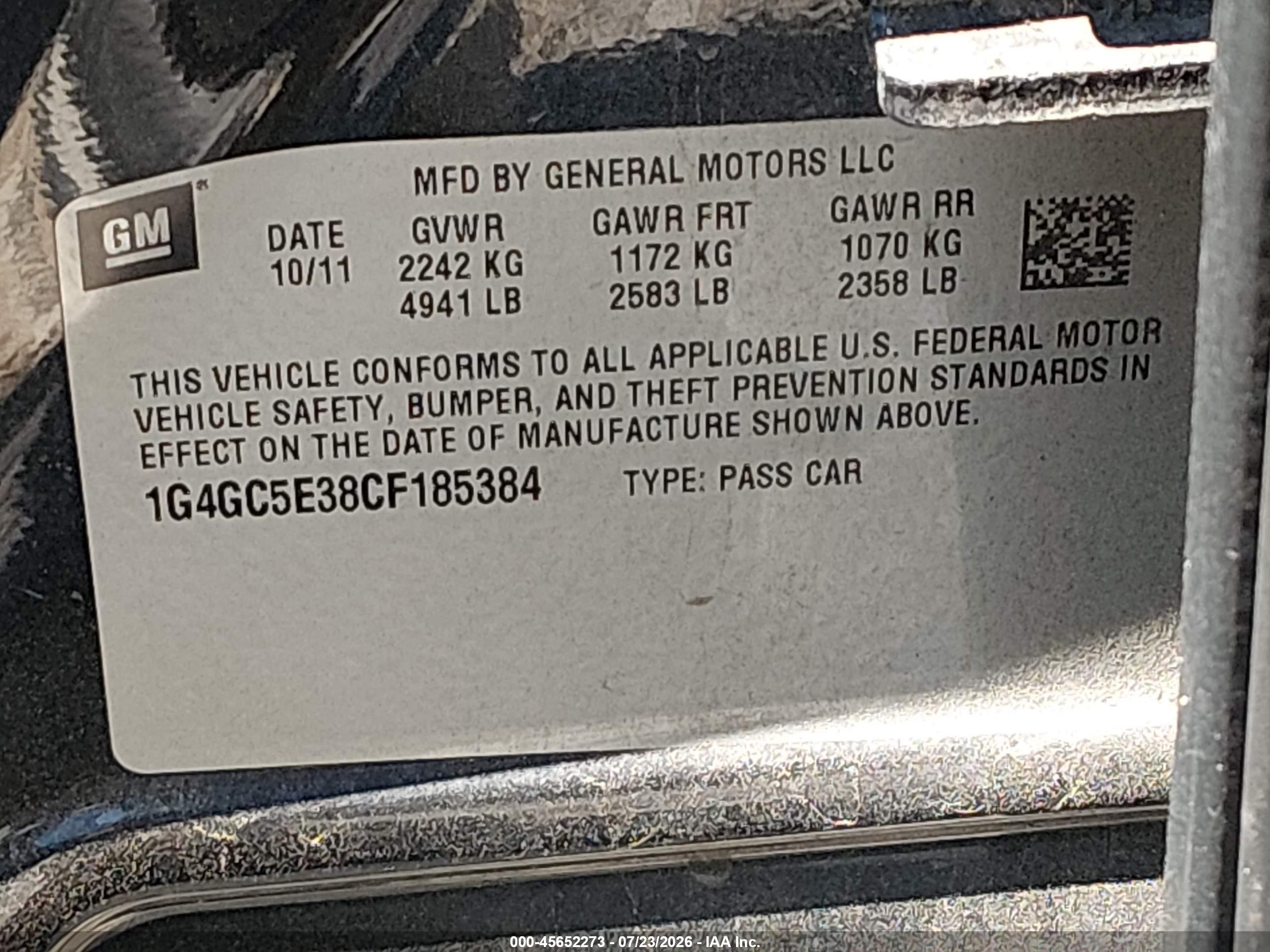 2012 Buick Lacrosse Leather Group Black vin: 1G4GC5E38CF185384