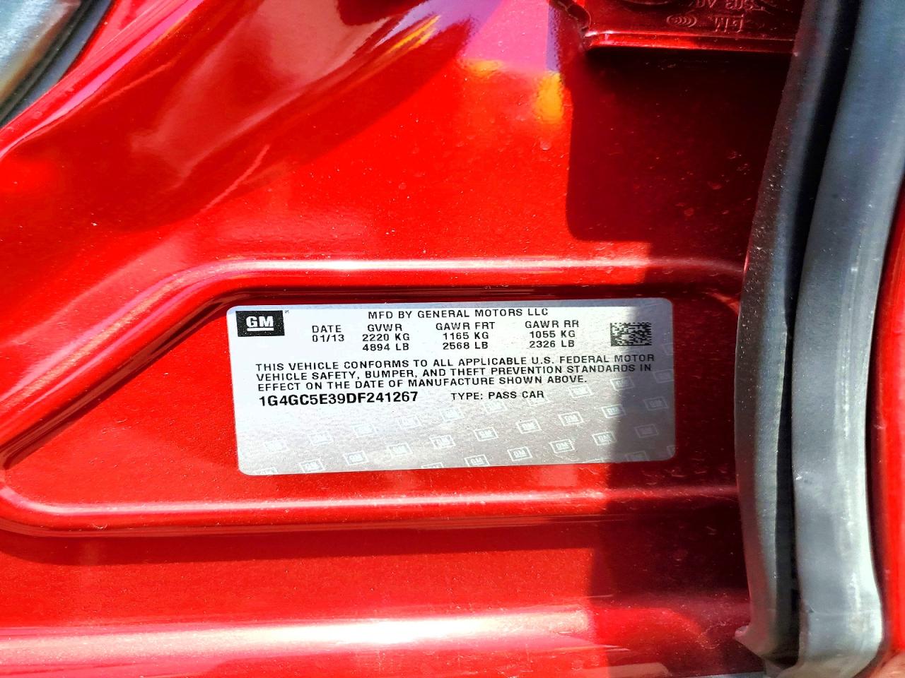 2013 Buick Lacrosse Red vin: 1G4GC5E39DF241267