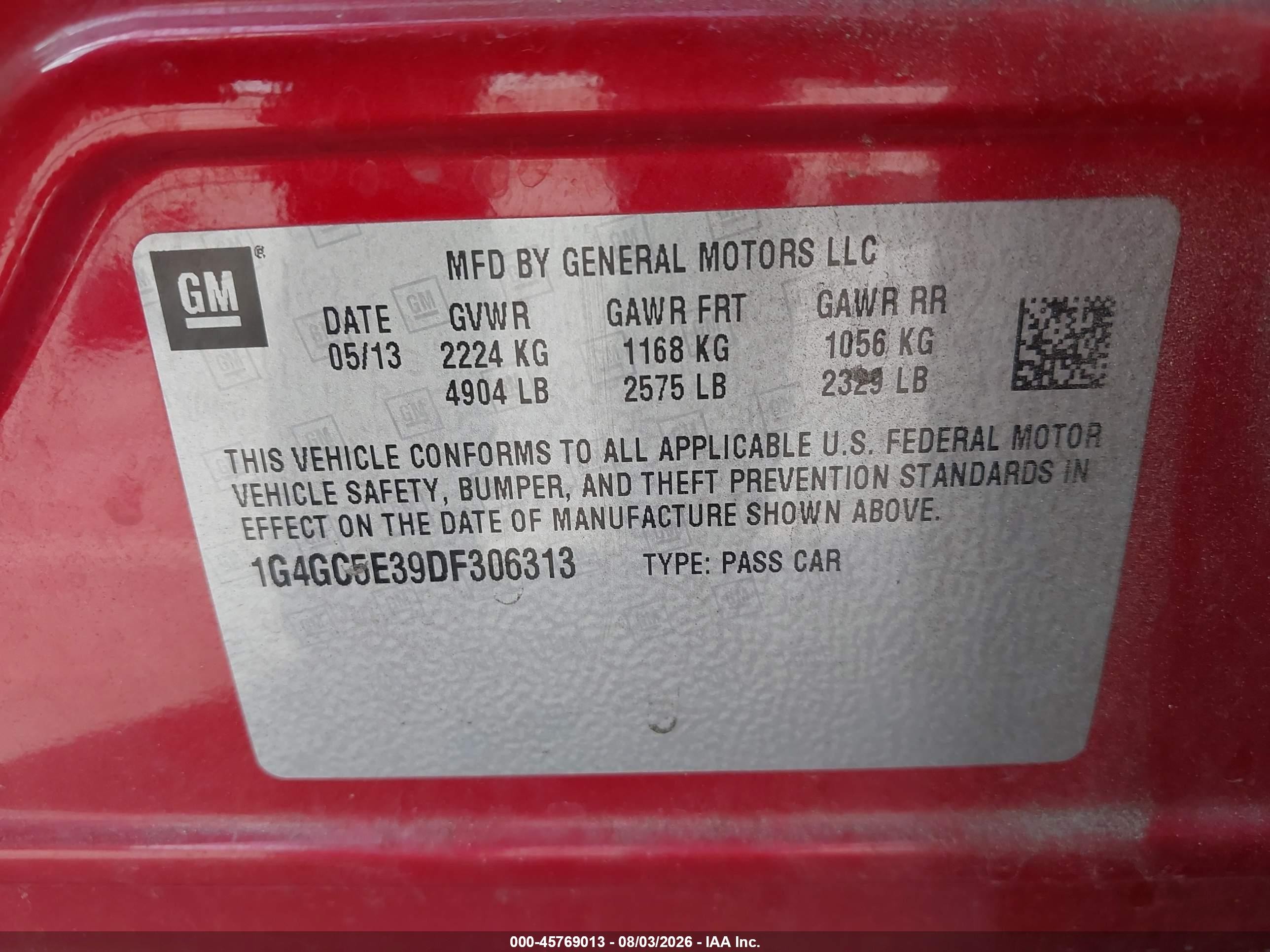 2013 Buick Lacrosse Leather Group Red vin: 1G4GC5E39DF306313