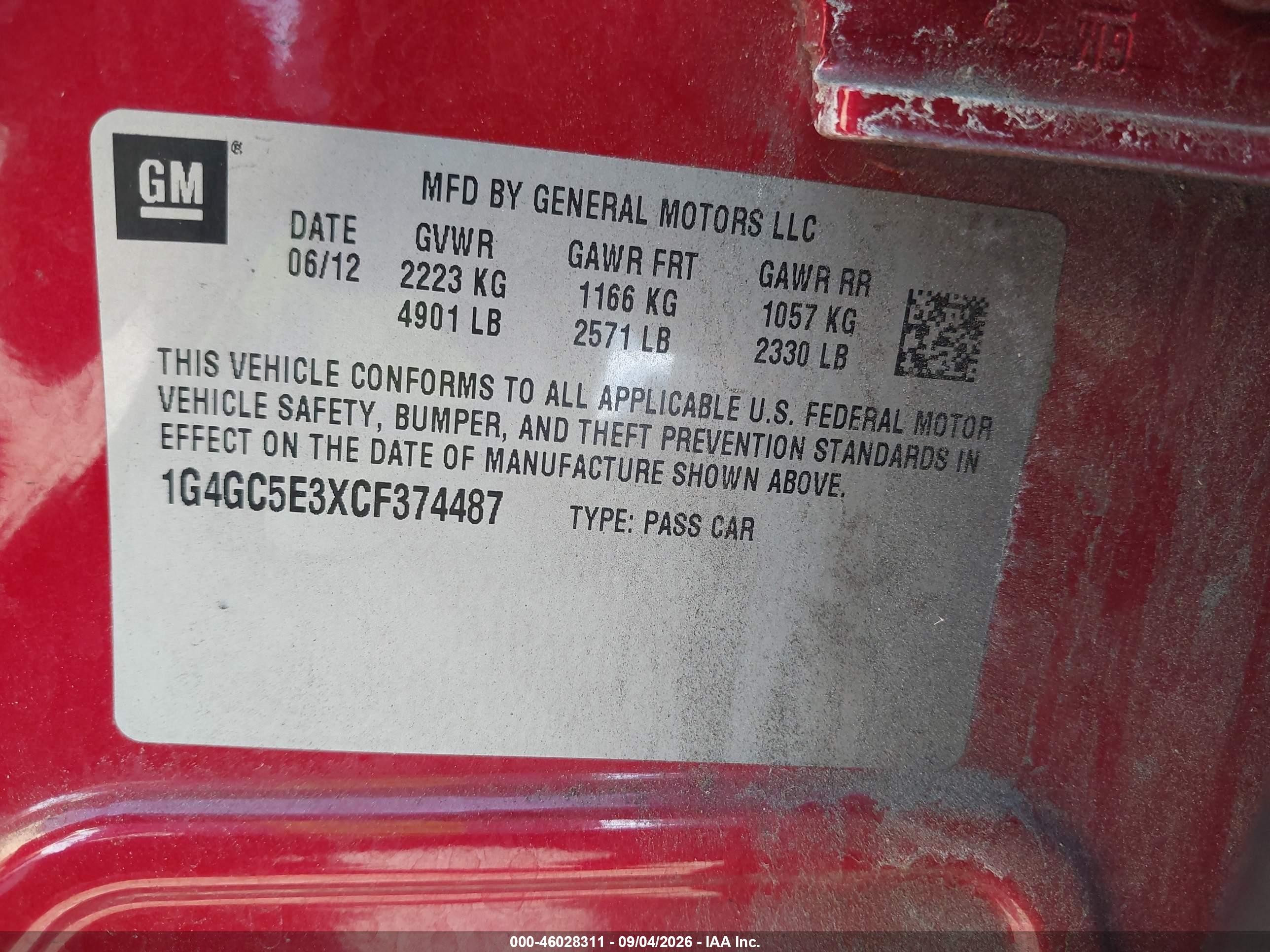2012 Buick Lacrosse Leather Group Red vin: 1G4GC5E3XCF374487