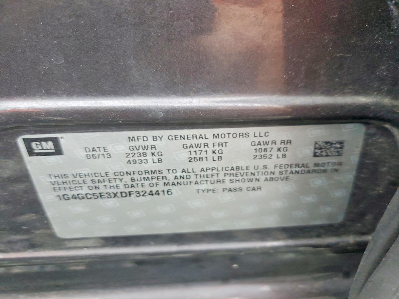 2013 Buick Lacrosse Charcoal vin: 1G4GC5E3XDF324416