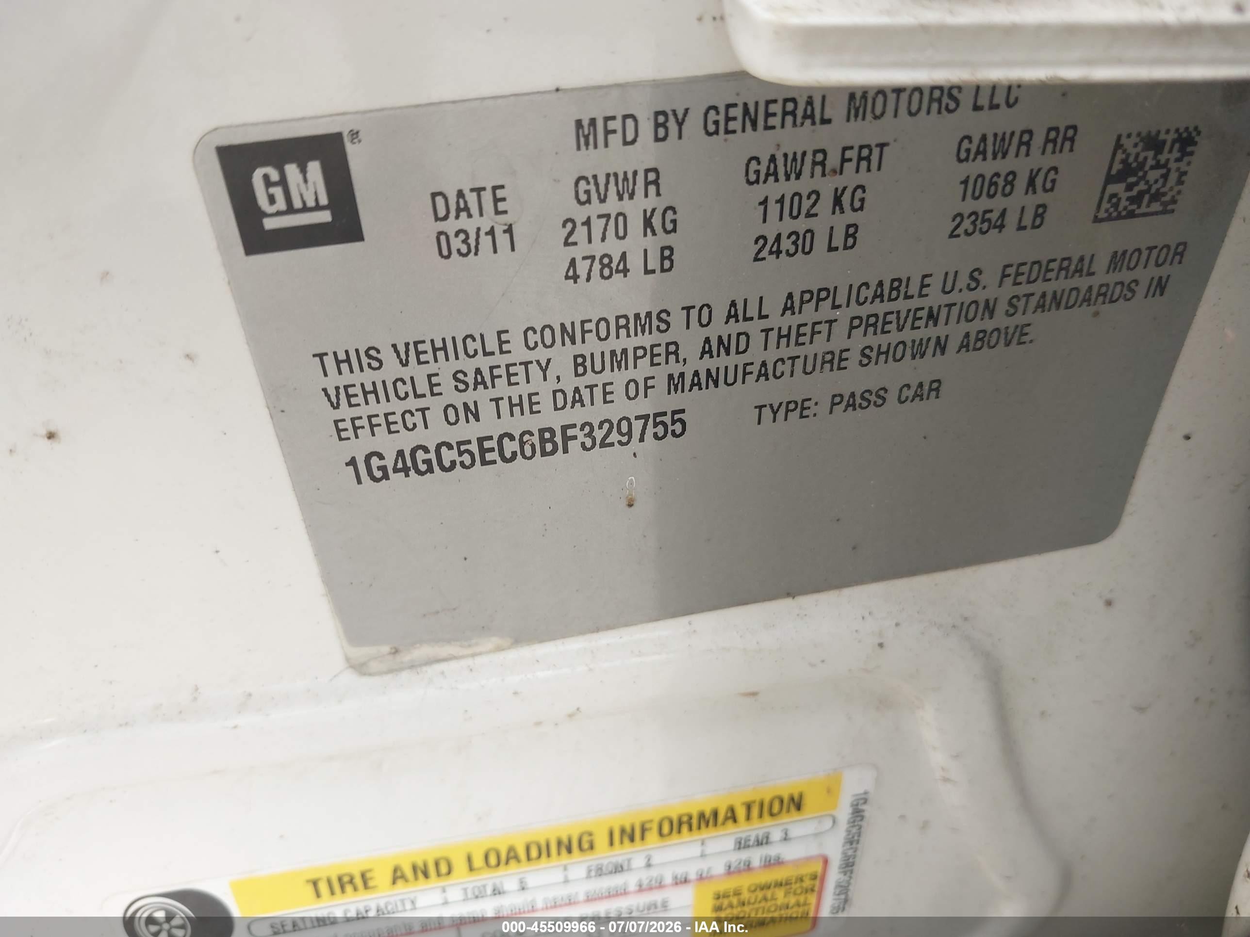 2011 Buick Lacrosse Cxl White vin: 1G4GC5EC6BF329755