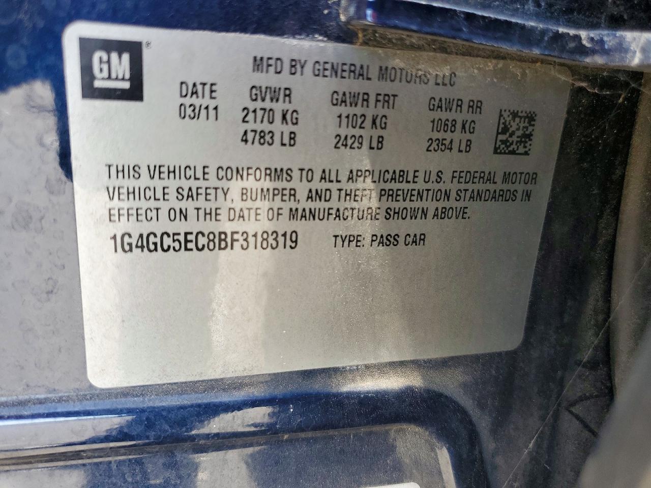 2011 Buick Lacrosse Cxl Blue vin: 1G4GC5EC8BF318319