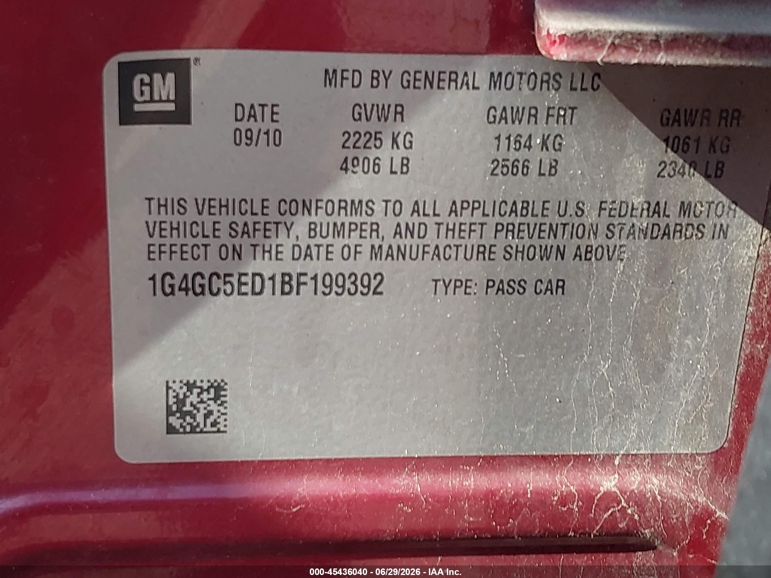 2011 Buick Lacrosse Cxl Maroon vin: 1G4GC5ED1BF199392