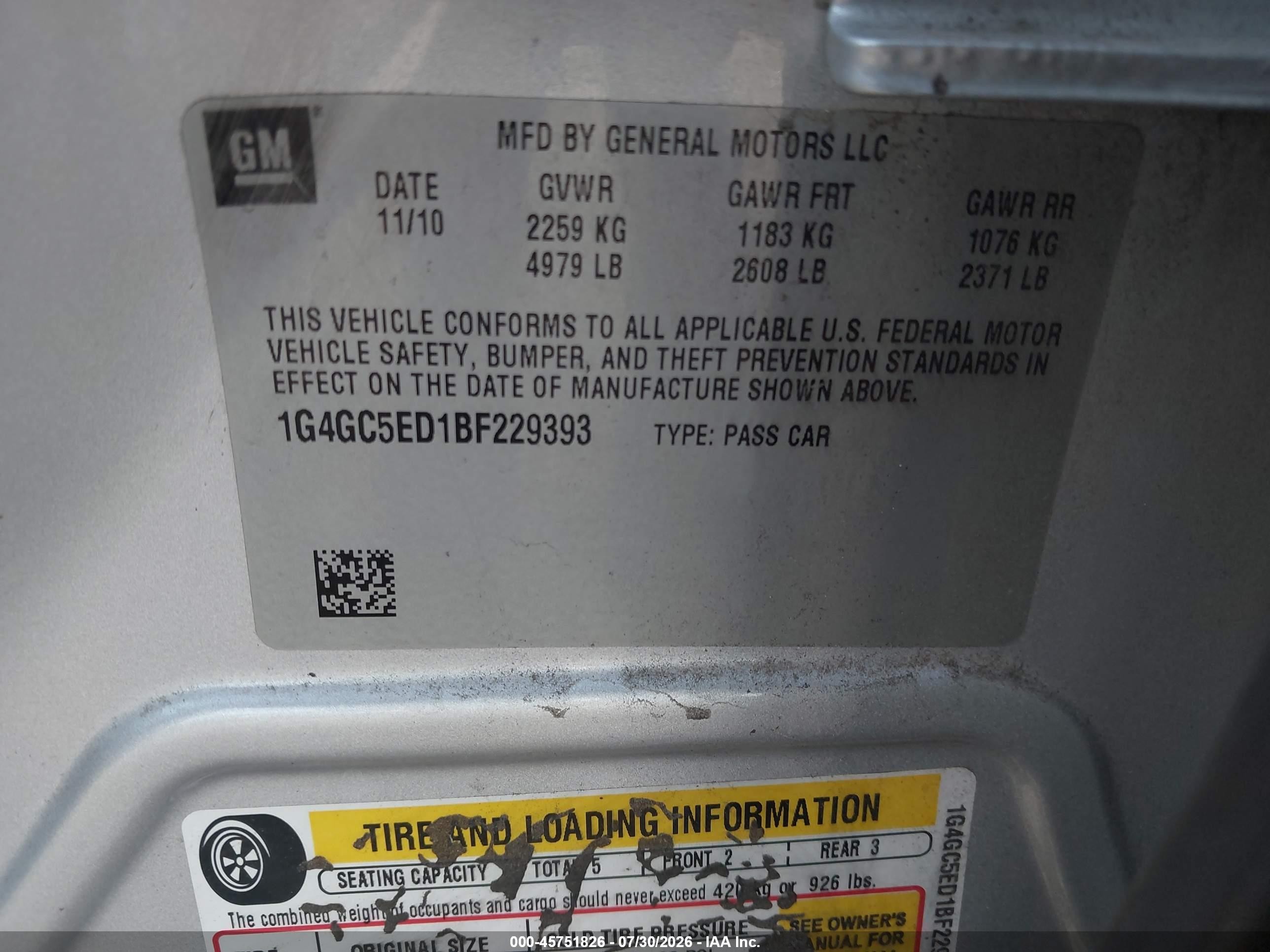 2011 Buick Lacrosse Cxl Silver vin: 1G4GC5ED1BF229393