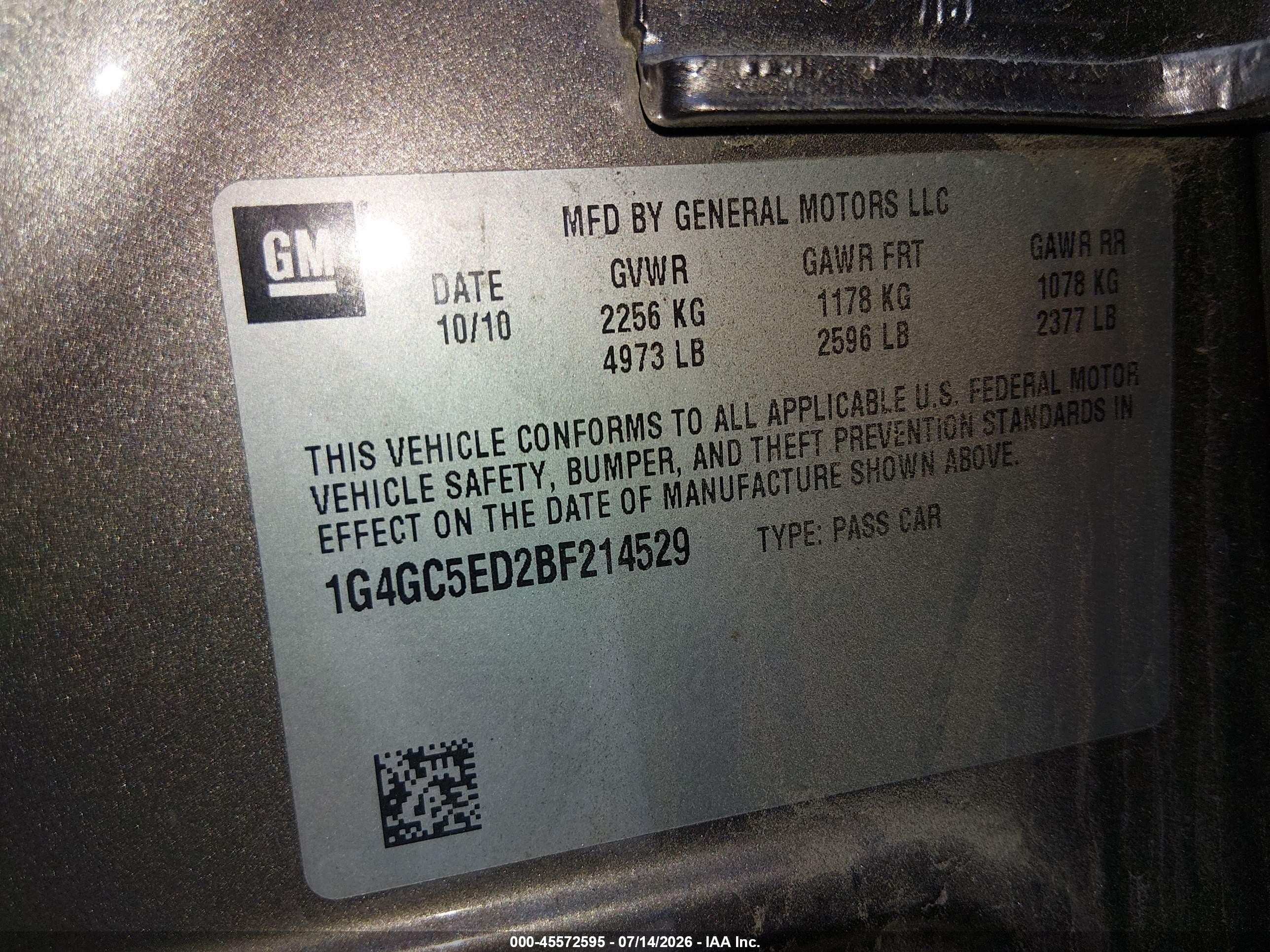 2011 Buick Lacrosse Cxl Gray vin: 1G4GC5ED2BF214529