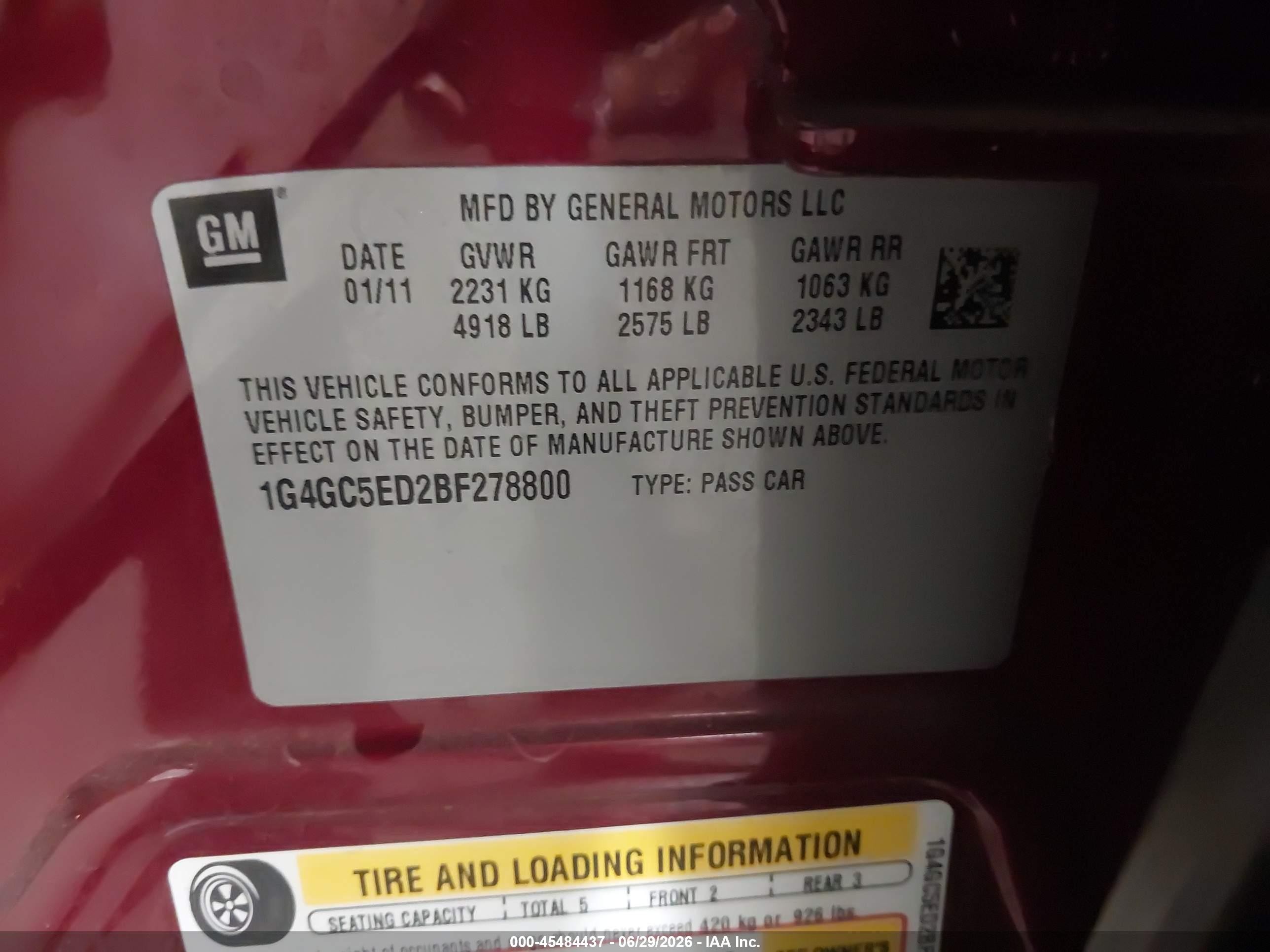 2011 Buick Lacrosse Cxl Red vin: 1G4GC5ED2BF278800