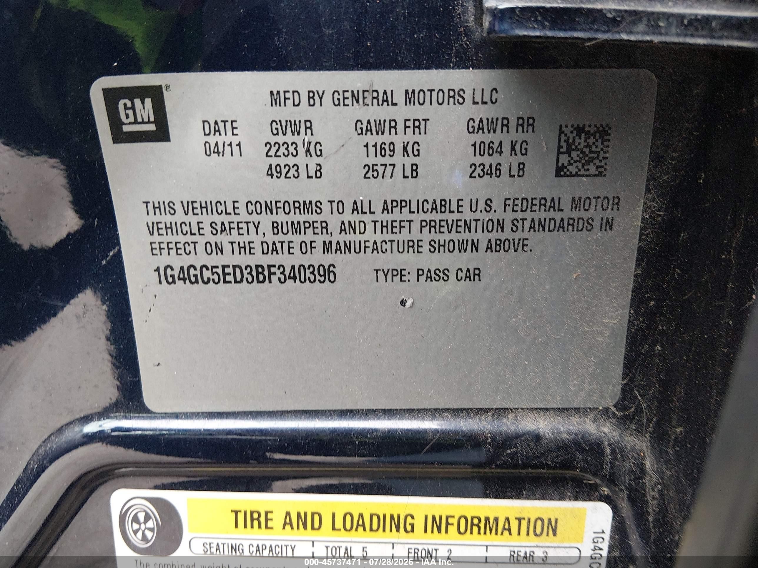 2011 Buick Lacrosse Cxl Blue vin: 1G4GC5ED3BF340396