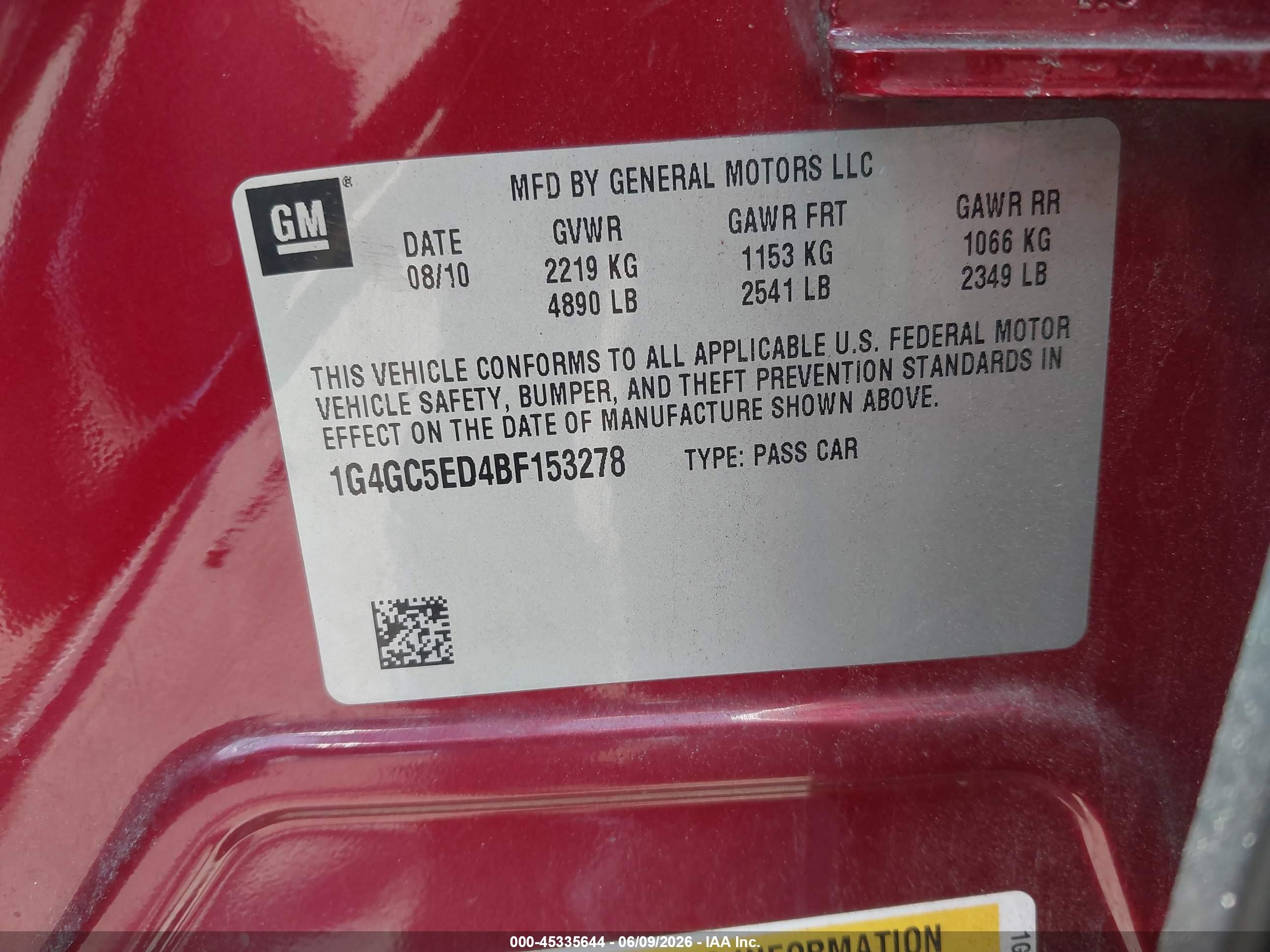 2011 Buick Lacrosse Cxl Red vin: 1G4GC5ED4BF153278