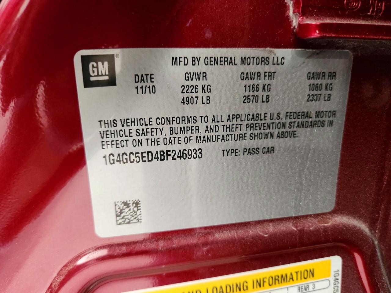 2011 Buick Lacrosse Cxl Burgundy vin: 1G4GC5ED4BF246933