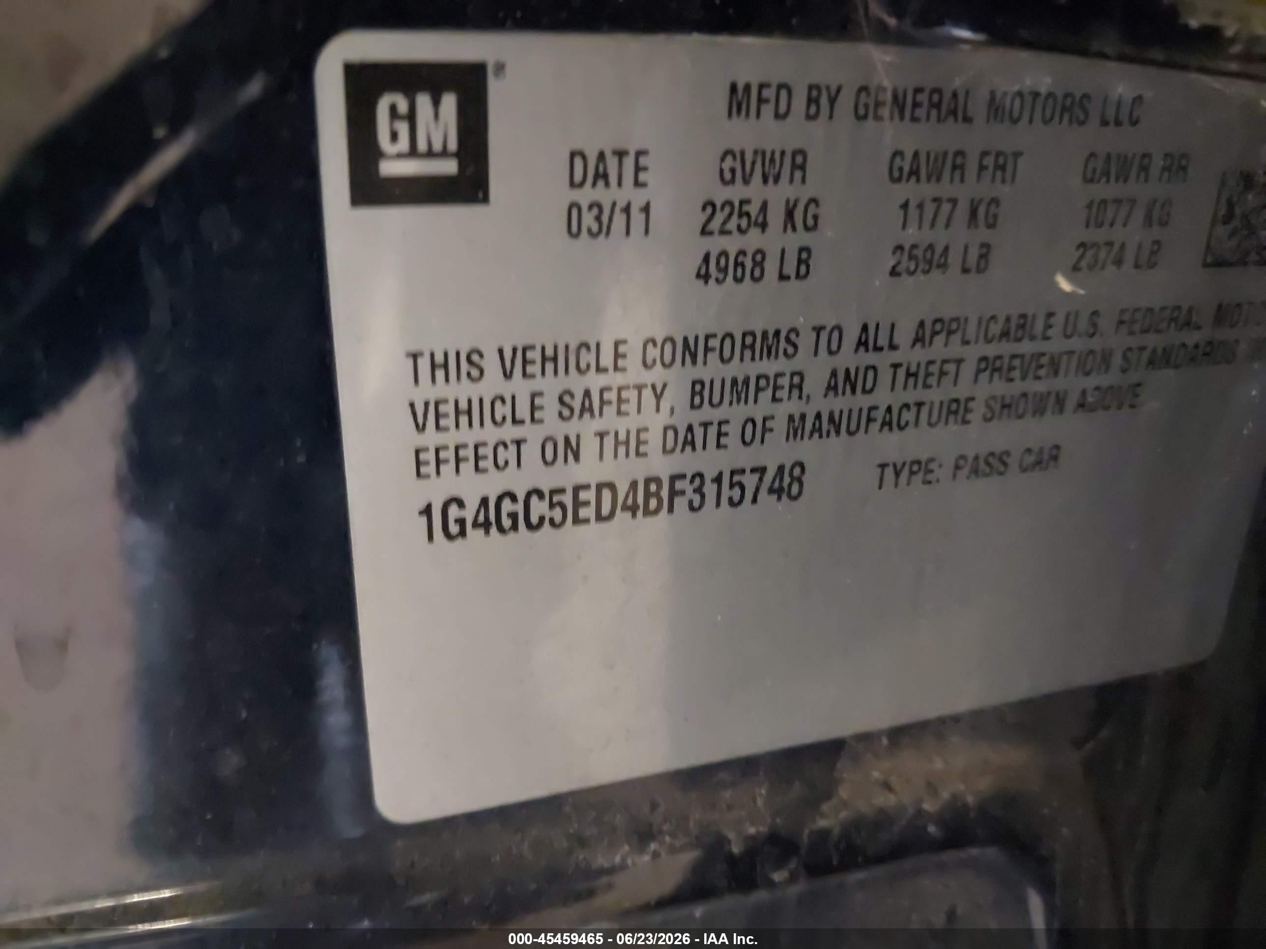 2011 Buick Lacrosse Cxl Blue vin: 1G4GC5ED4BF315748