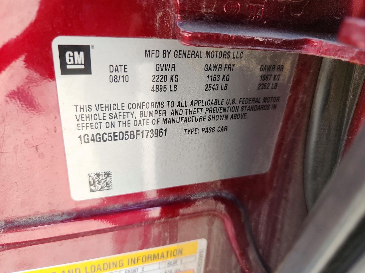 2011 Buick Lacrosse Cxl Красный vin: 1G4GC5ED5BF173961