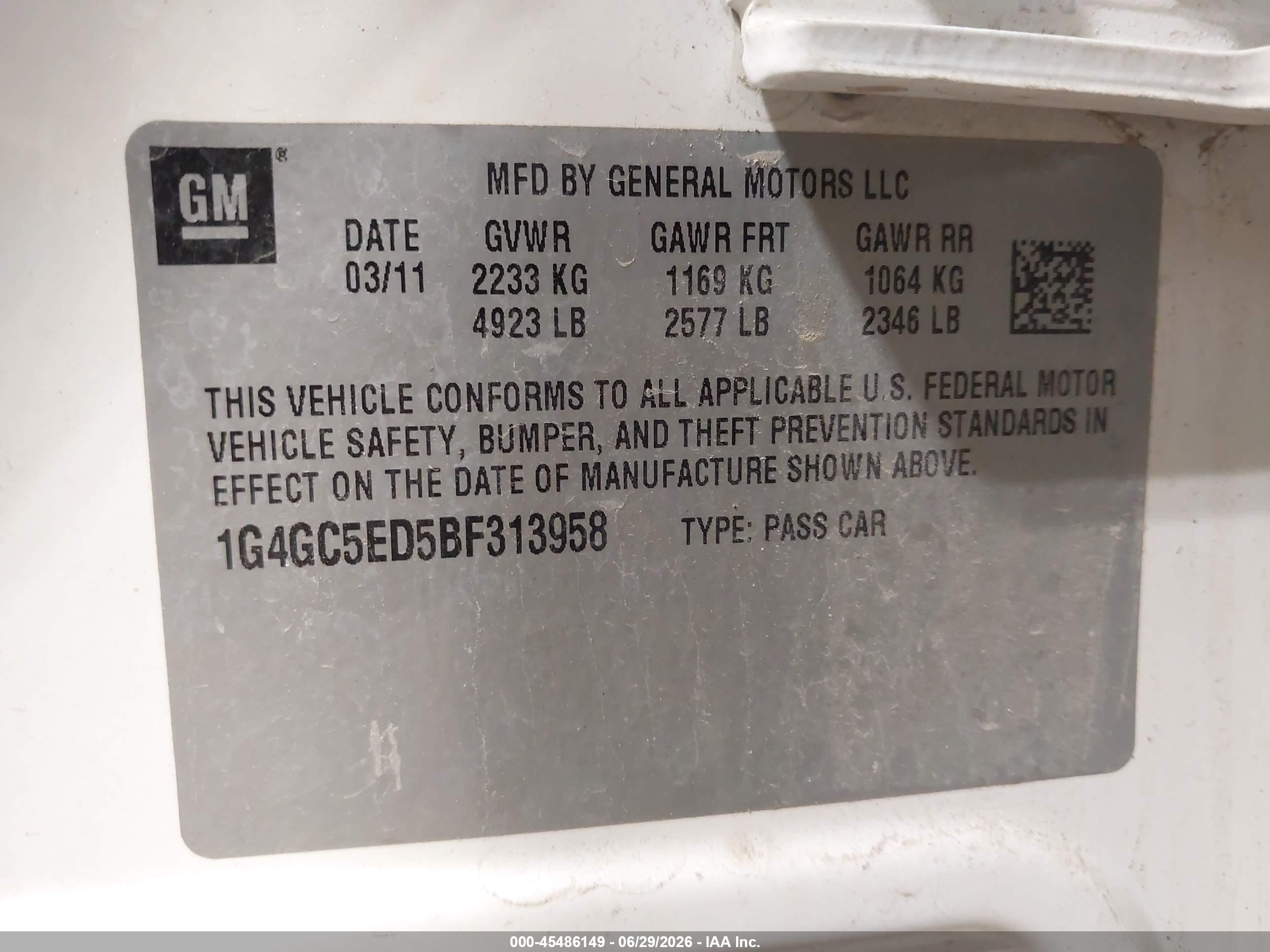 2011 Buick Lacrosse Cxl White vin: 1G4GC5ED5BF313958