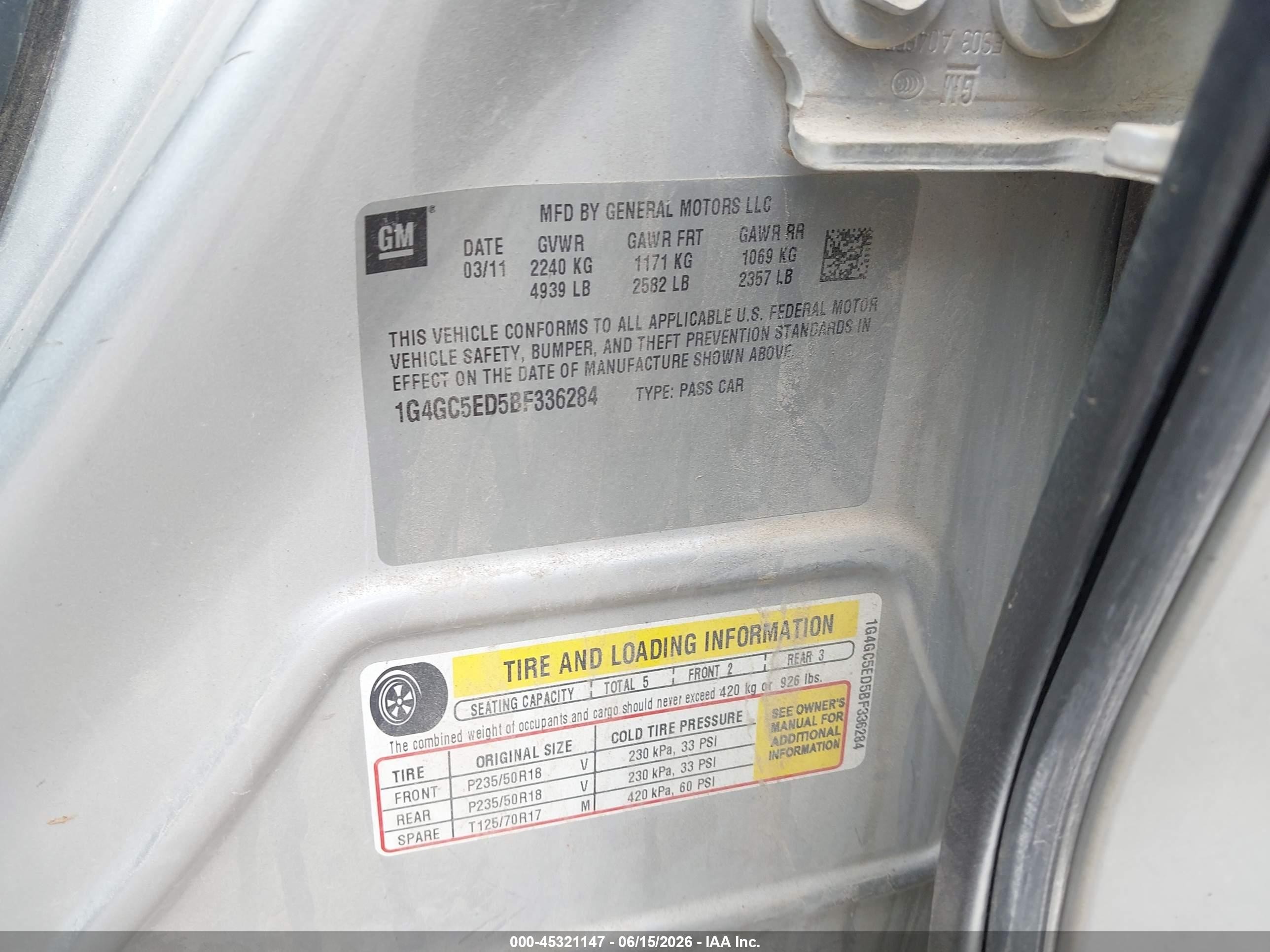 2011 Buick Lacrosse Cxl Silver vin: 1G4GC5ED5BF336284