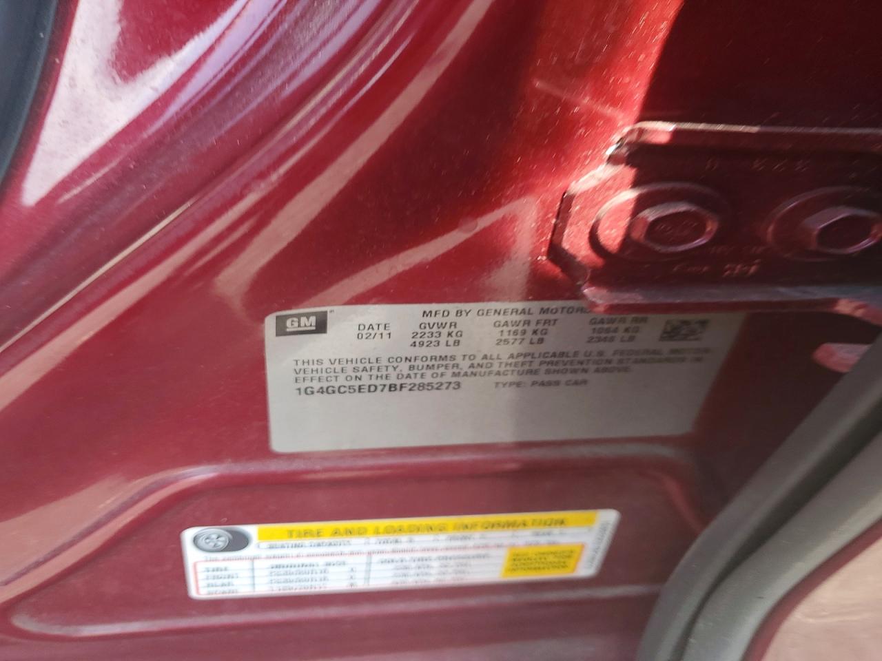 2011 Buick Lacrosse Cxl Red vin: 1G4GC5ED7BF285273
