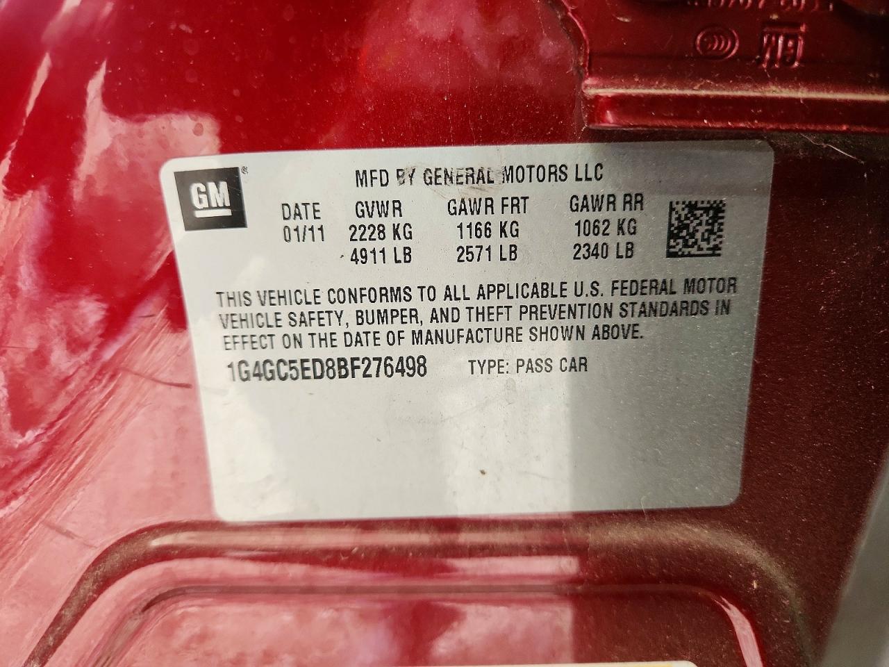 2011 Buick Lacrosse Cxl Red vin: 1G4GC5ED8BF276498