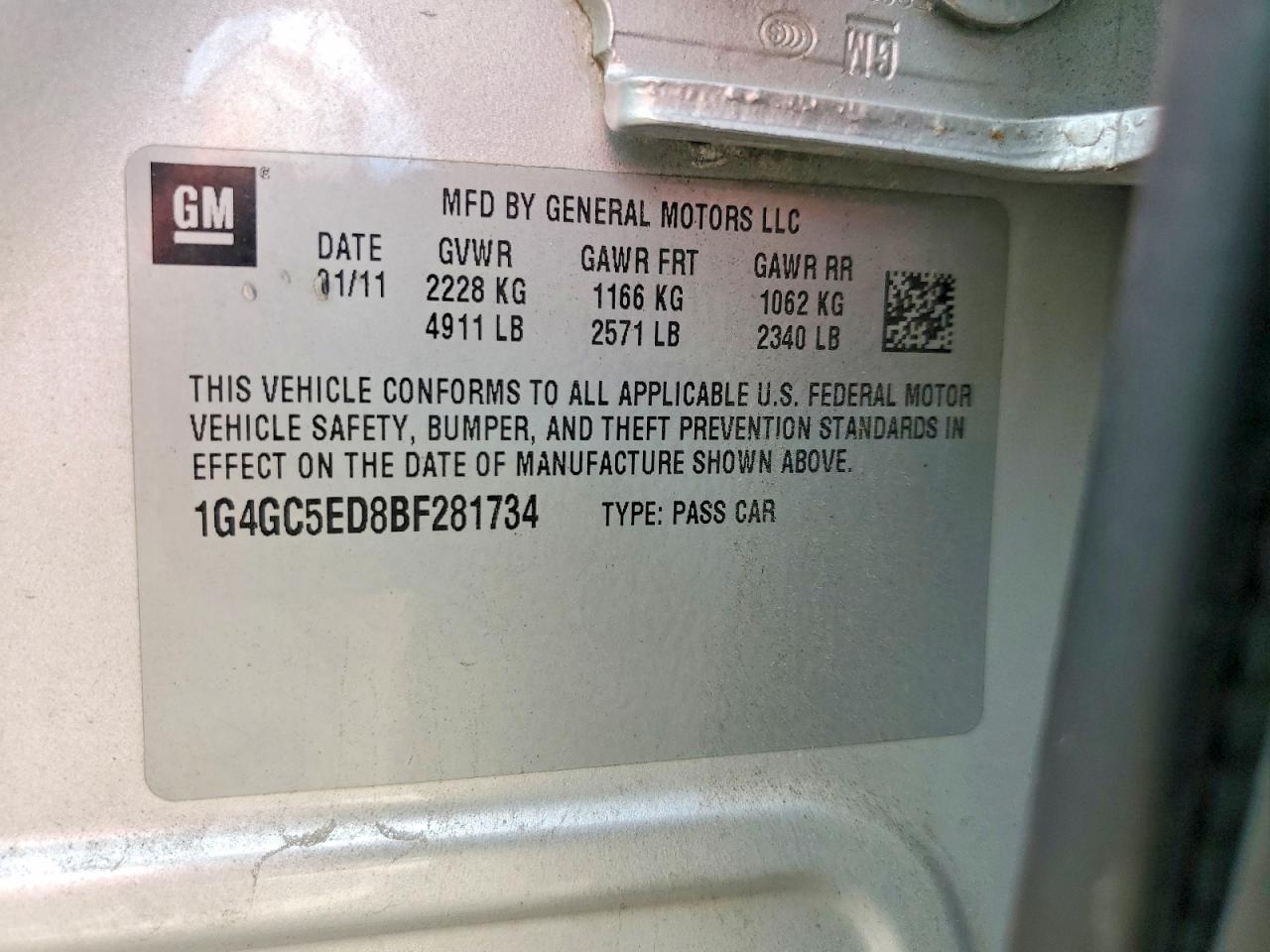 2011 Buick Lacrosse Cxl Silver vin: 1G4GC5ED8BF281734
