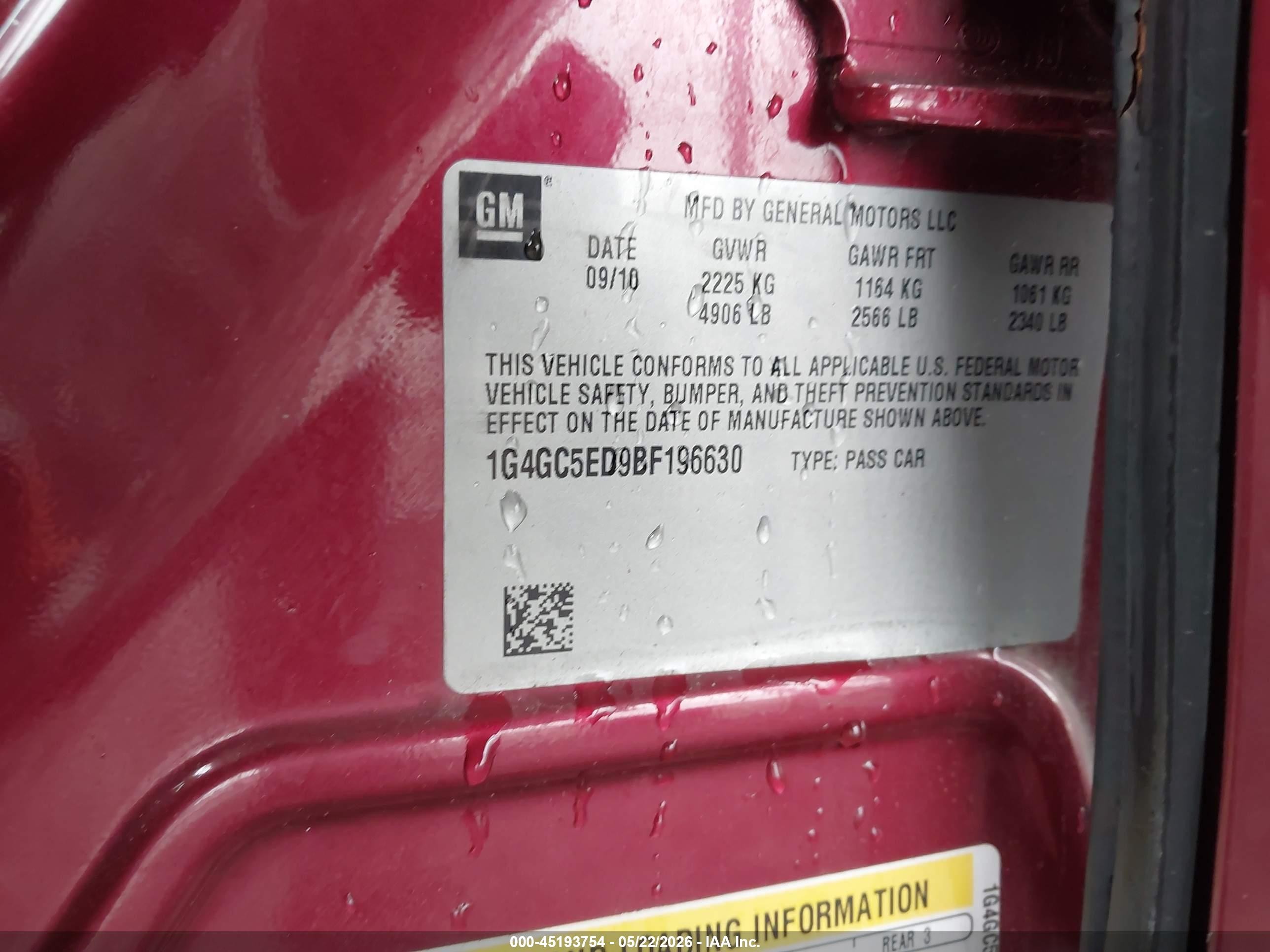 2011 Buick Lacrosse Cxl Red vin: 1G4GC5ED9BF196630