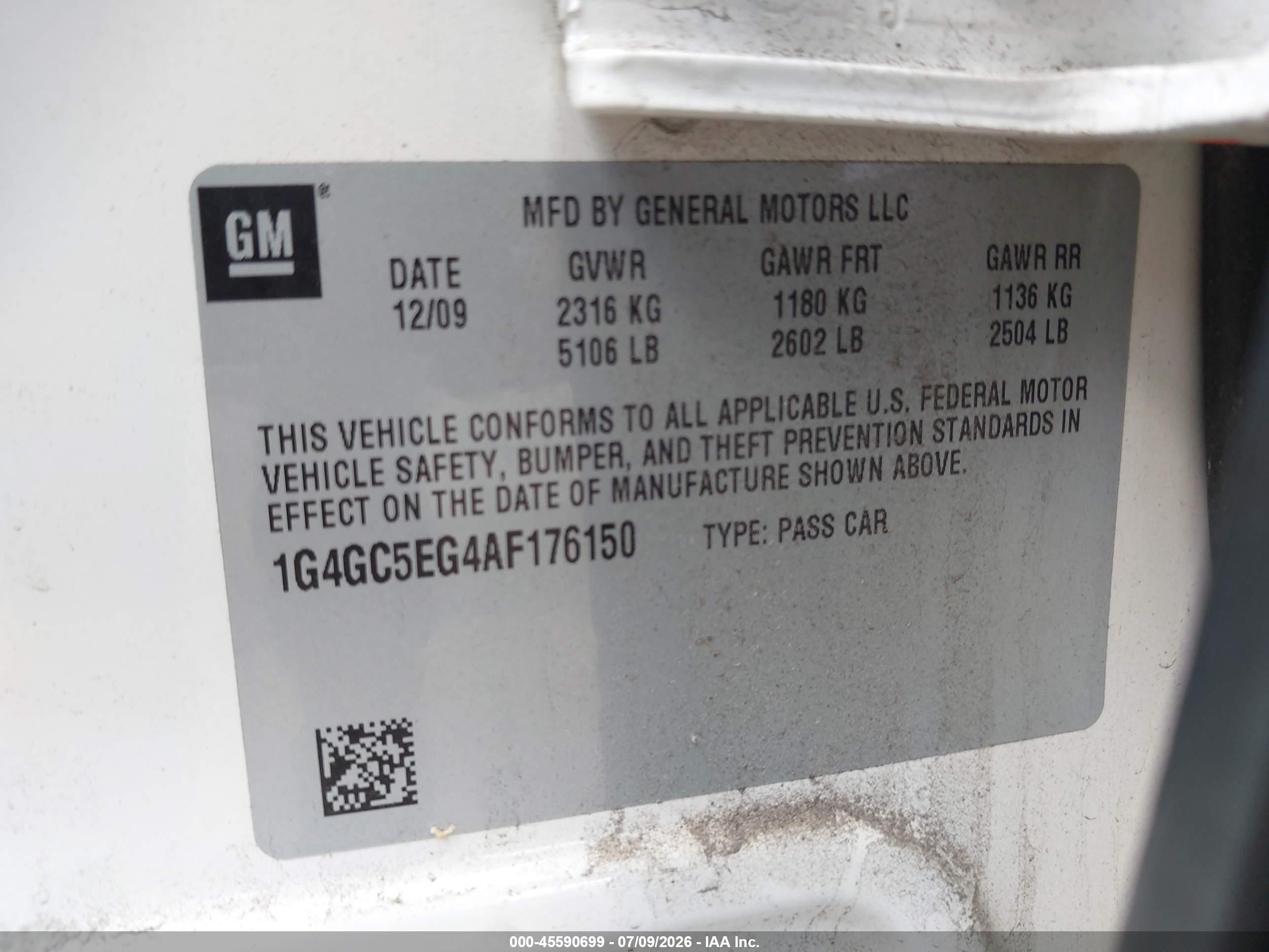 2010 Buick Lacrosse Cxl White vin: 1G4GC5EG4AF176150
