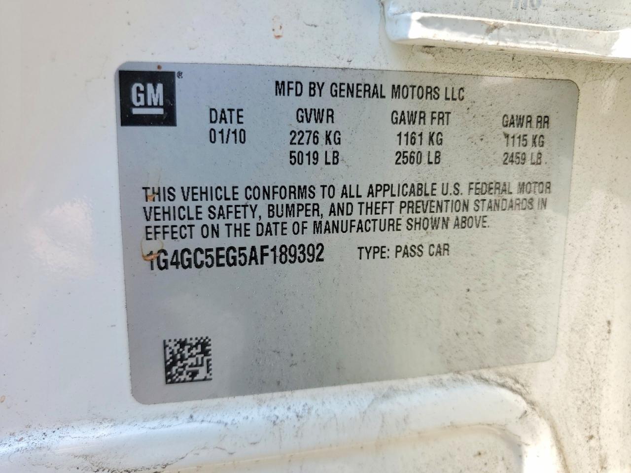 2010 Buick Lacrosse Cxl White vin: 1G4GC5EG5AF189392