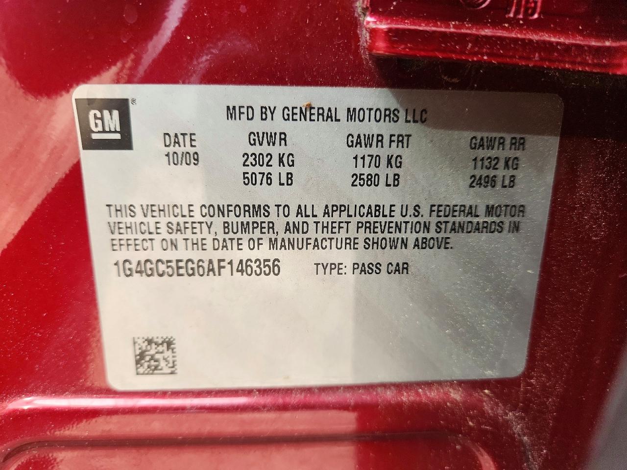 2010 Buick Lacrosse Cxl Burgundy vin: 1G4GC5EG6AF146356