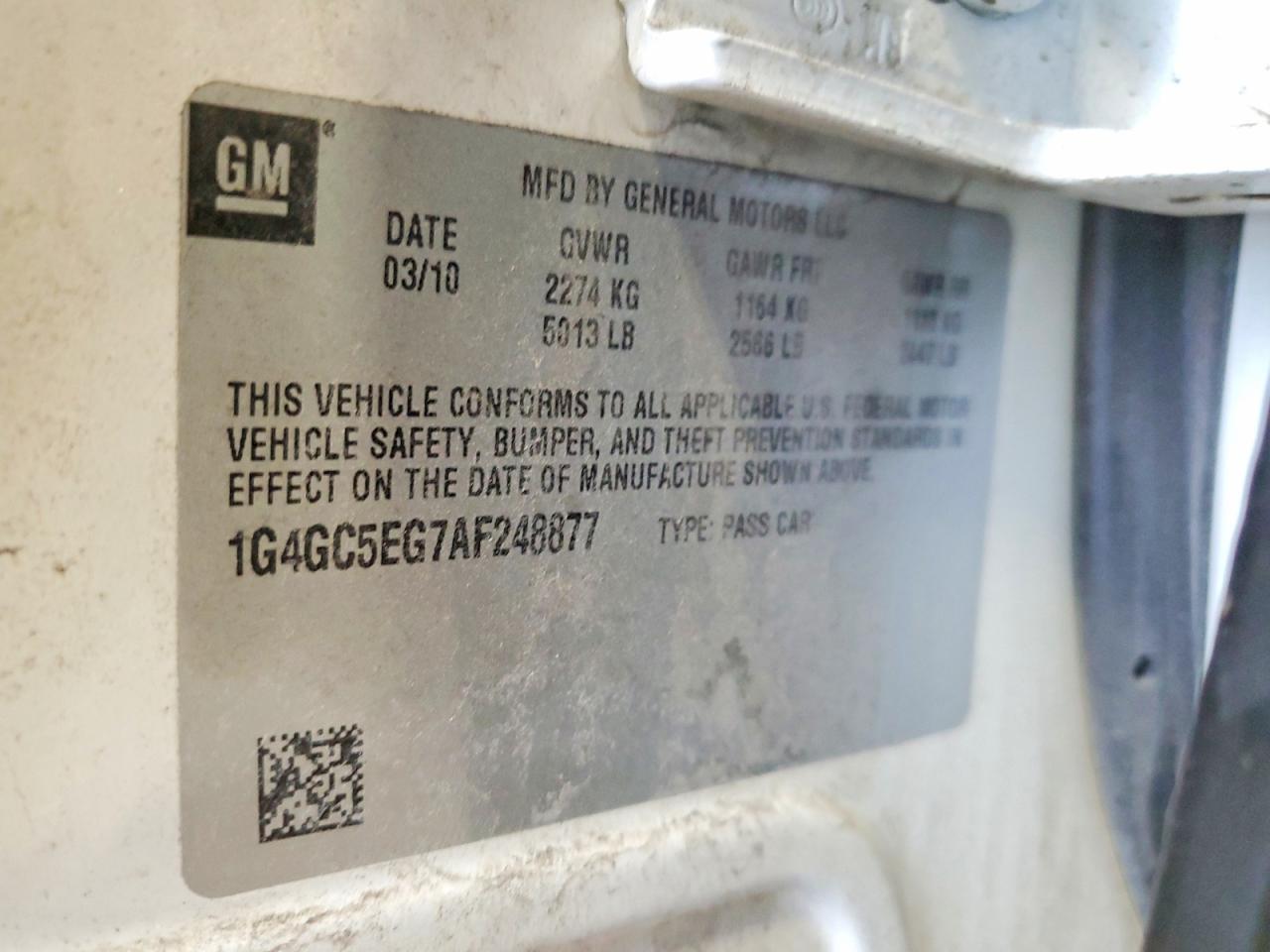 2010 Buick Lacrosse Cxl White vin: 1G4GC5EG7AF248877